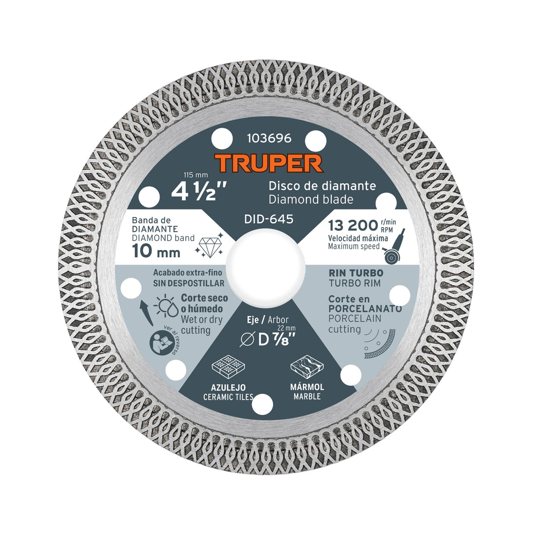 Disco de diamante 4 1/2", corte porcelanato, TRUPER