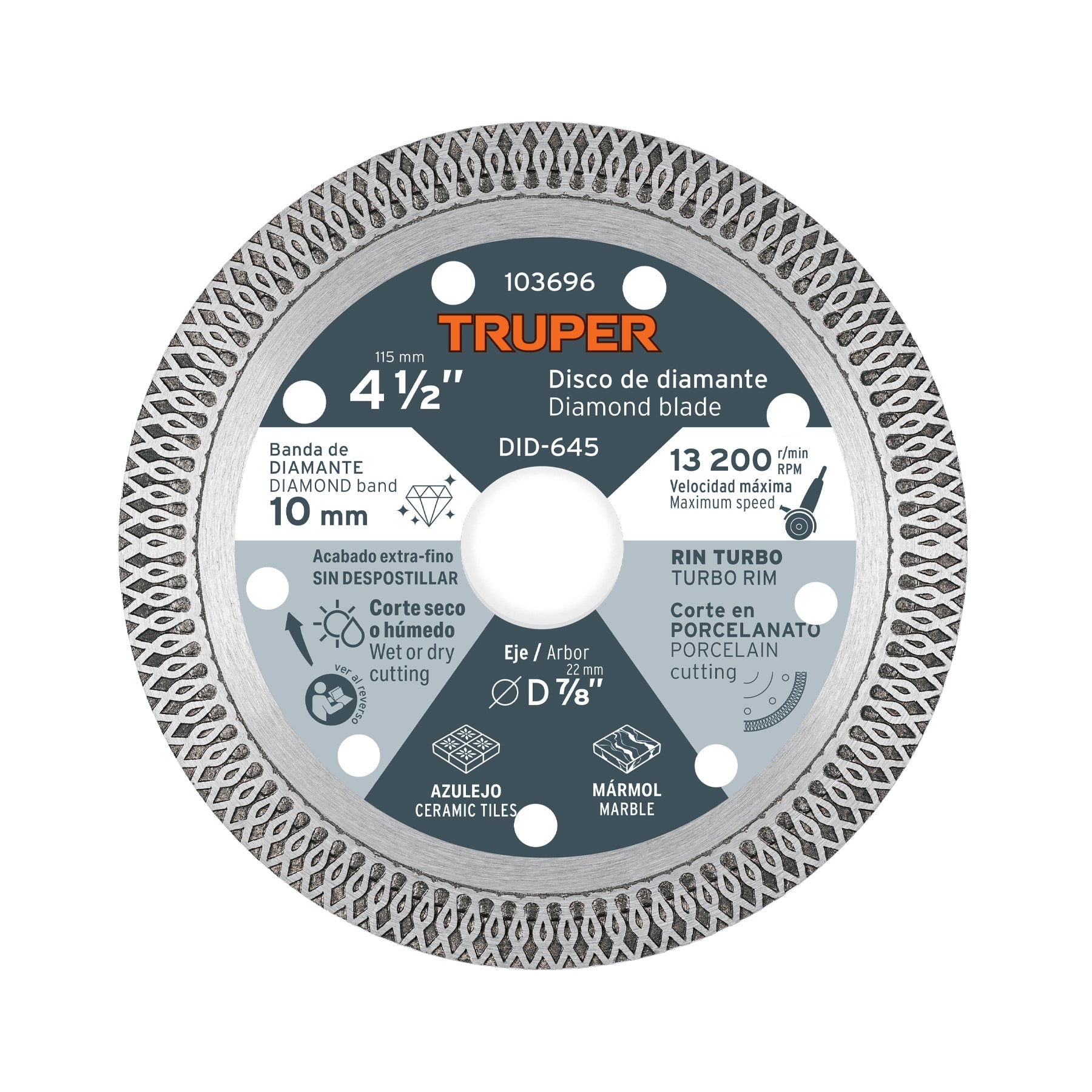 Disco de diamante 4 1/2", corte porcelanato, TRUPER