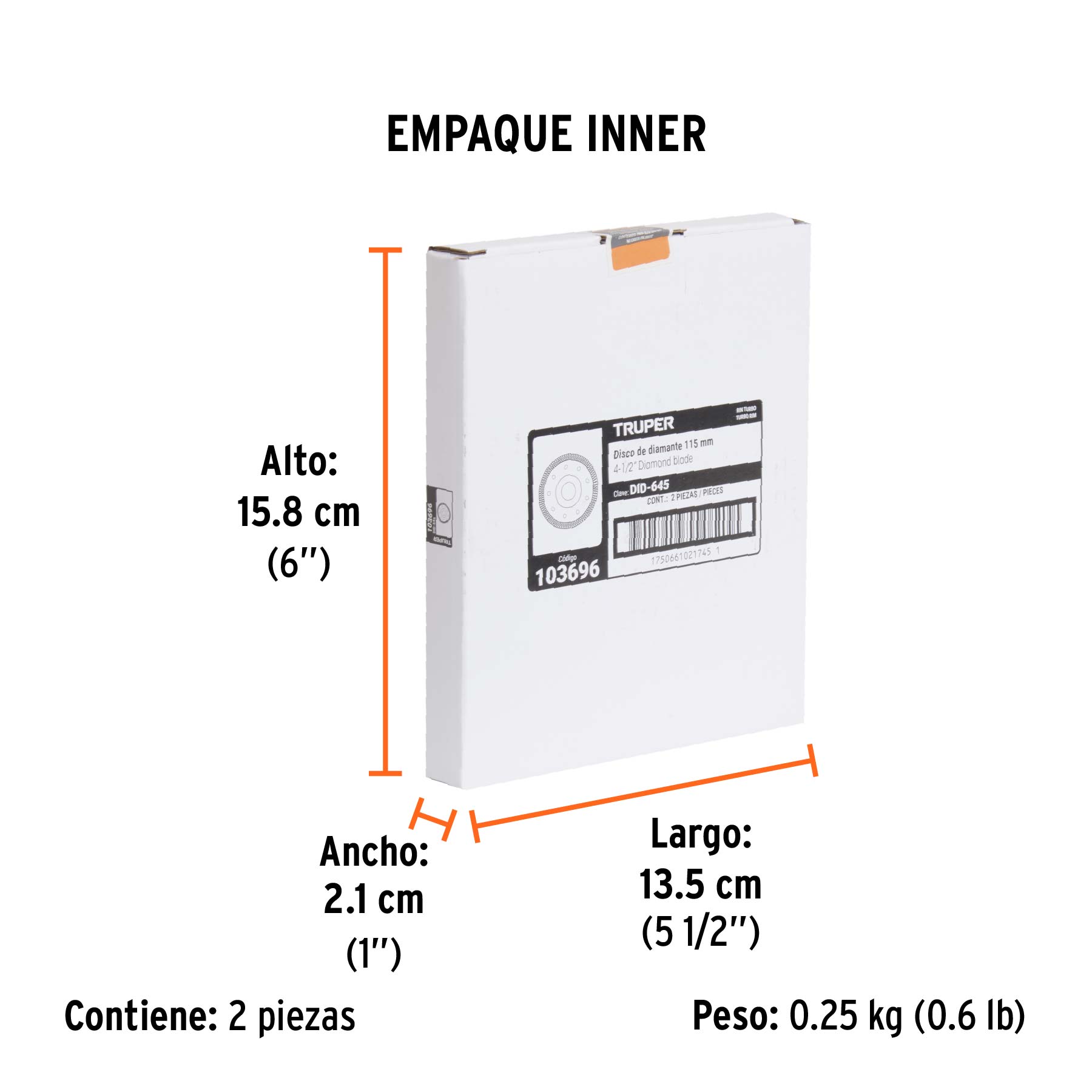 Disco de diamante 4 1/2", corte porcelanato, TRUPER - Empaque