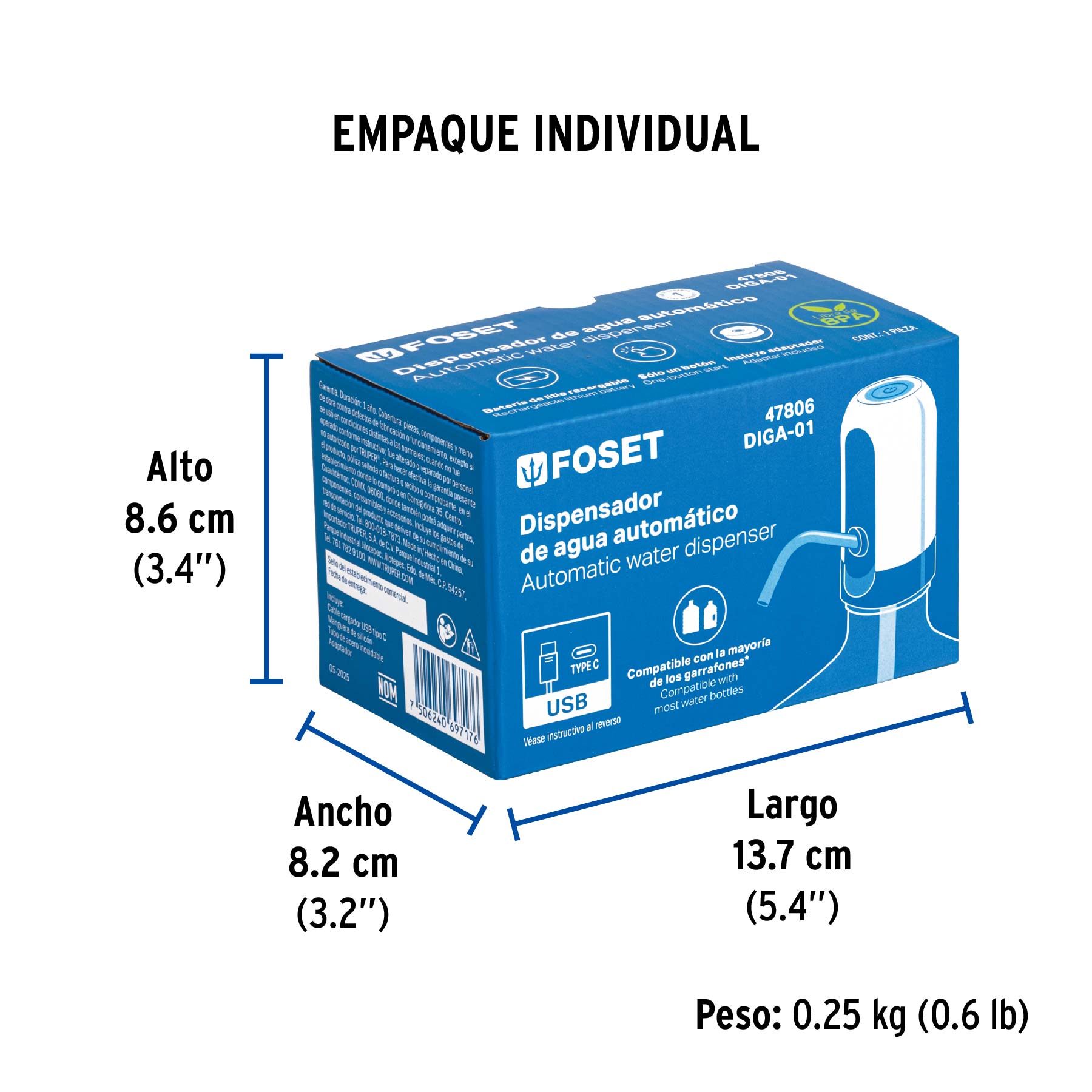 Dispensador eléctrico de agua para garrafón, FOSET - Empaque