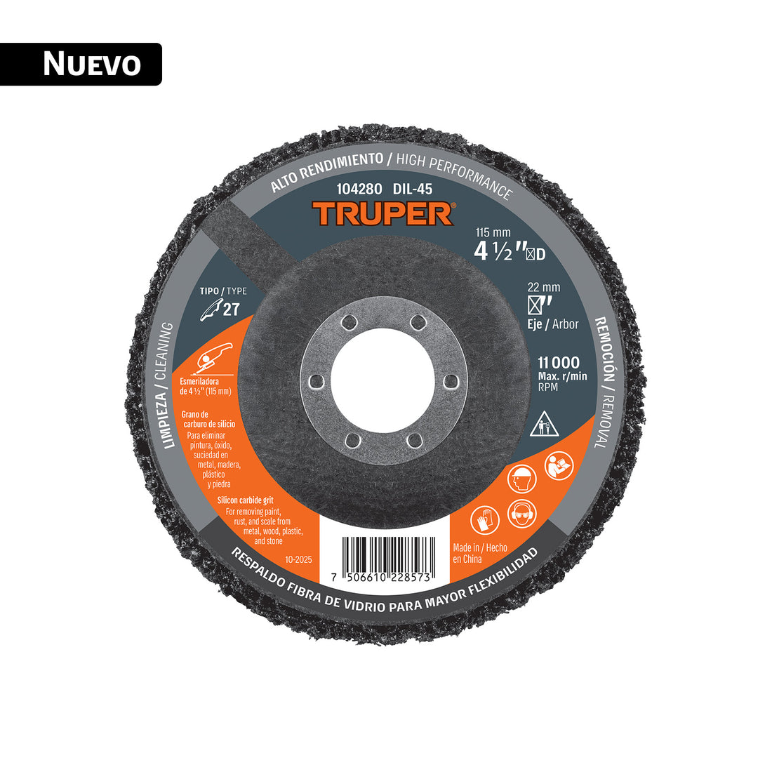 Disco removedor / limpieza 4-1/2" centro 7/8", TRUPER