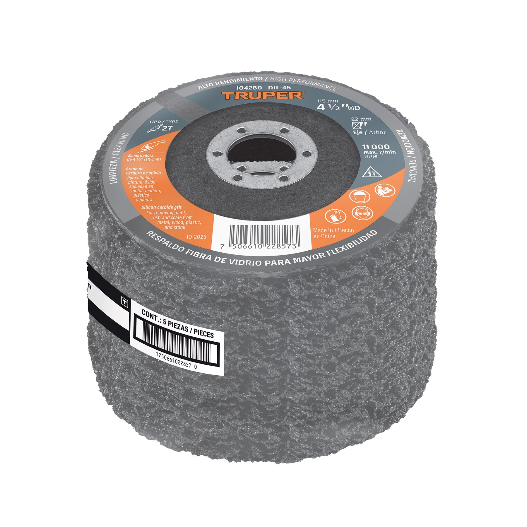 Disco removedor / limpieza 4-1/2" centro 7/8", TRUPER