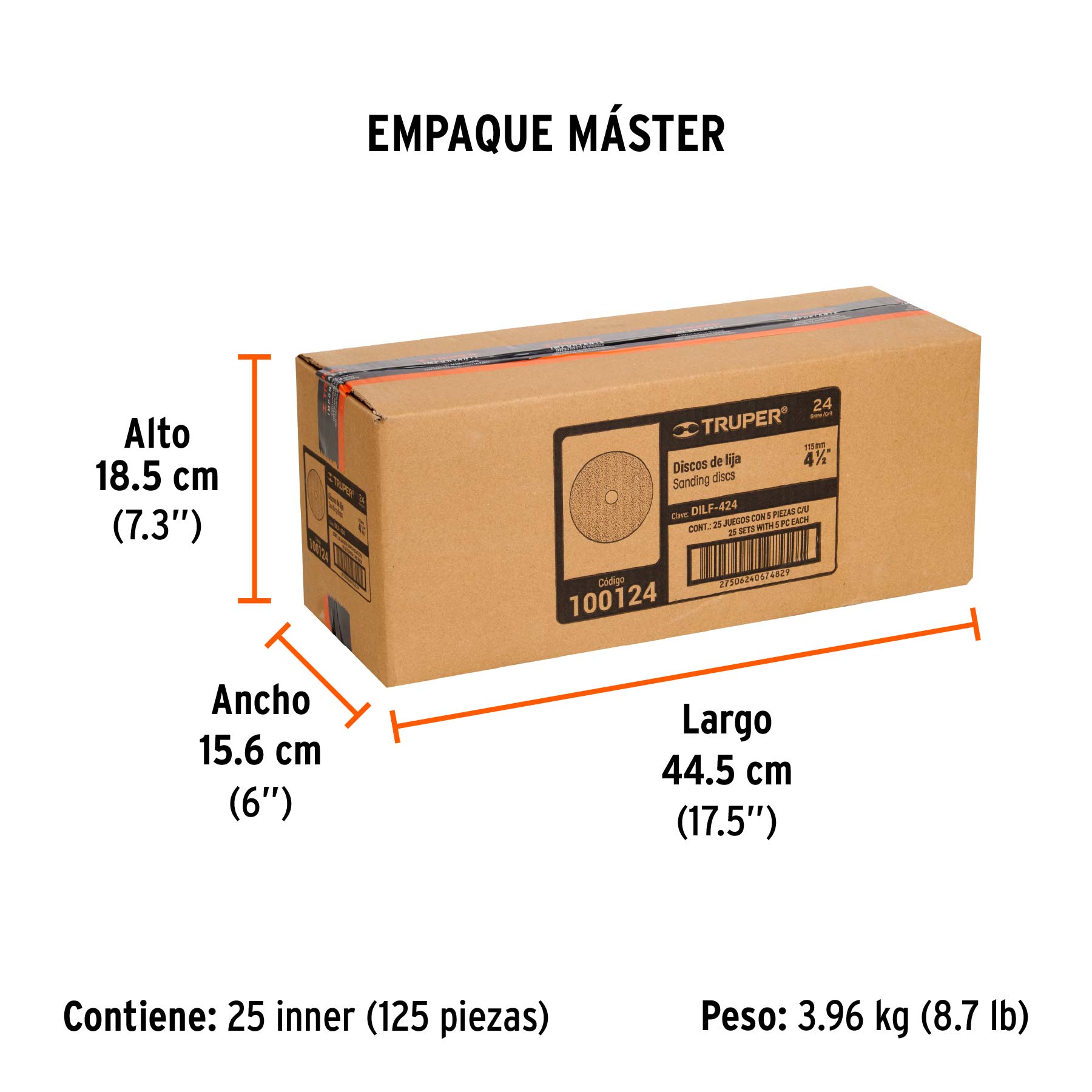 Disco de lija 4-1/2" con respaldo de fibra, grano 24, TRUPER - Empaque