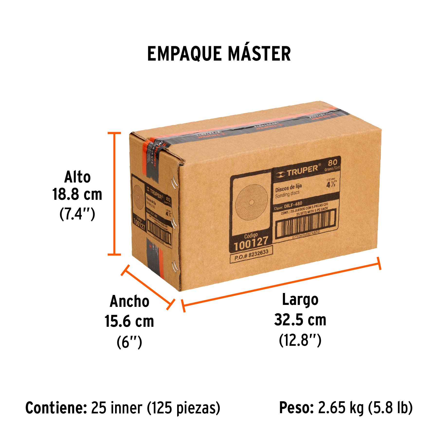 Disco de lija 4-1/2" con respaldo de fibra, grano 80, TRUPER - Empaque