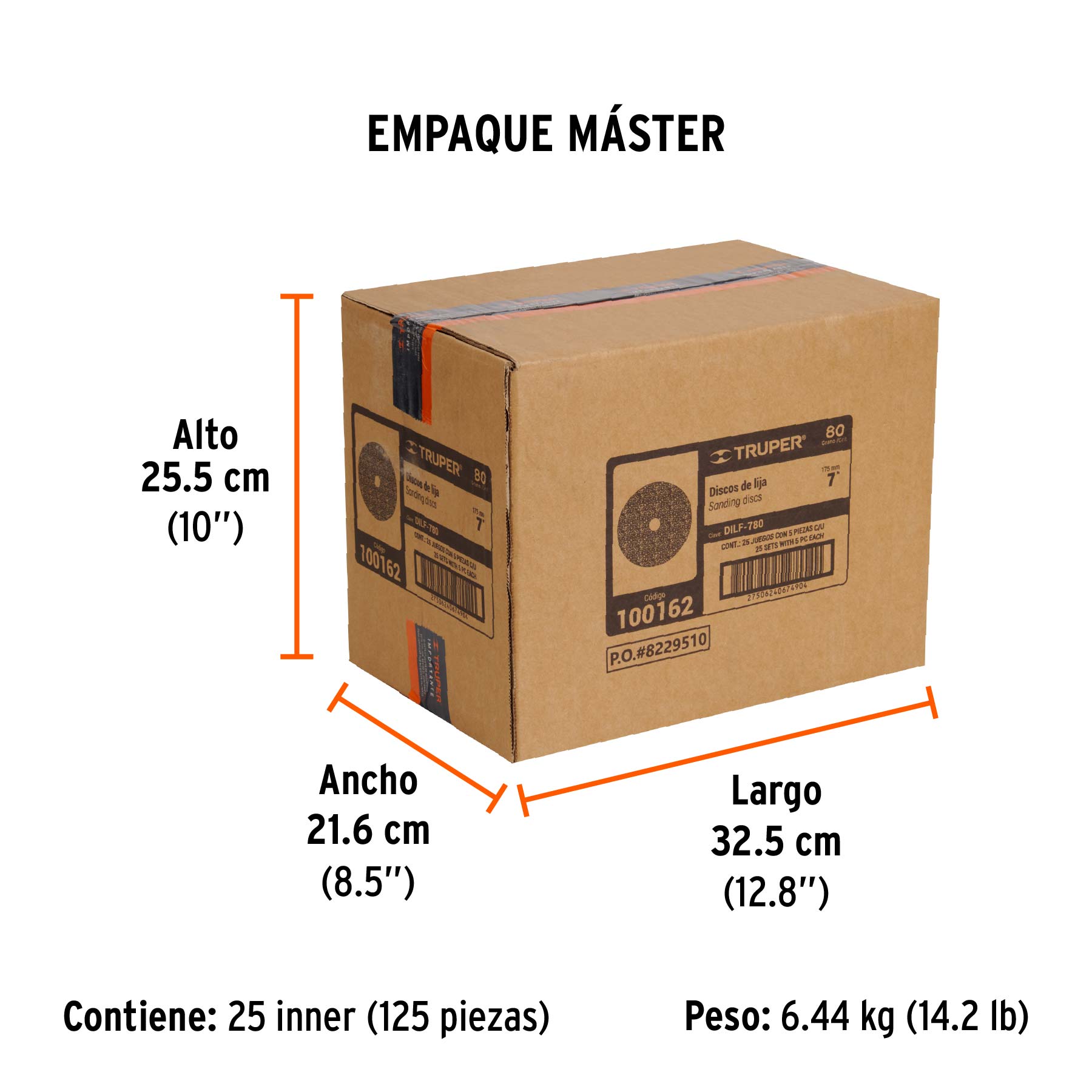 Disco de lija de 7" con respaldo de fibra, grano 80, TRUPER - Empaque