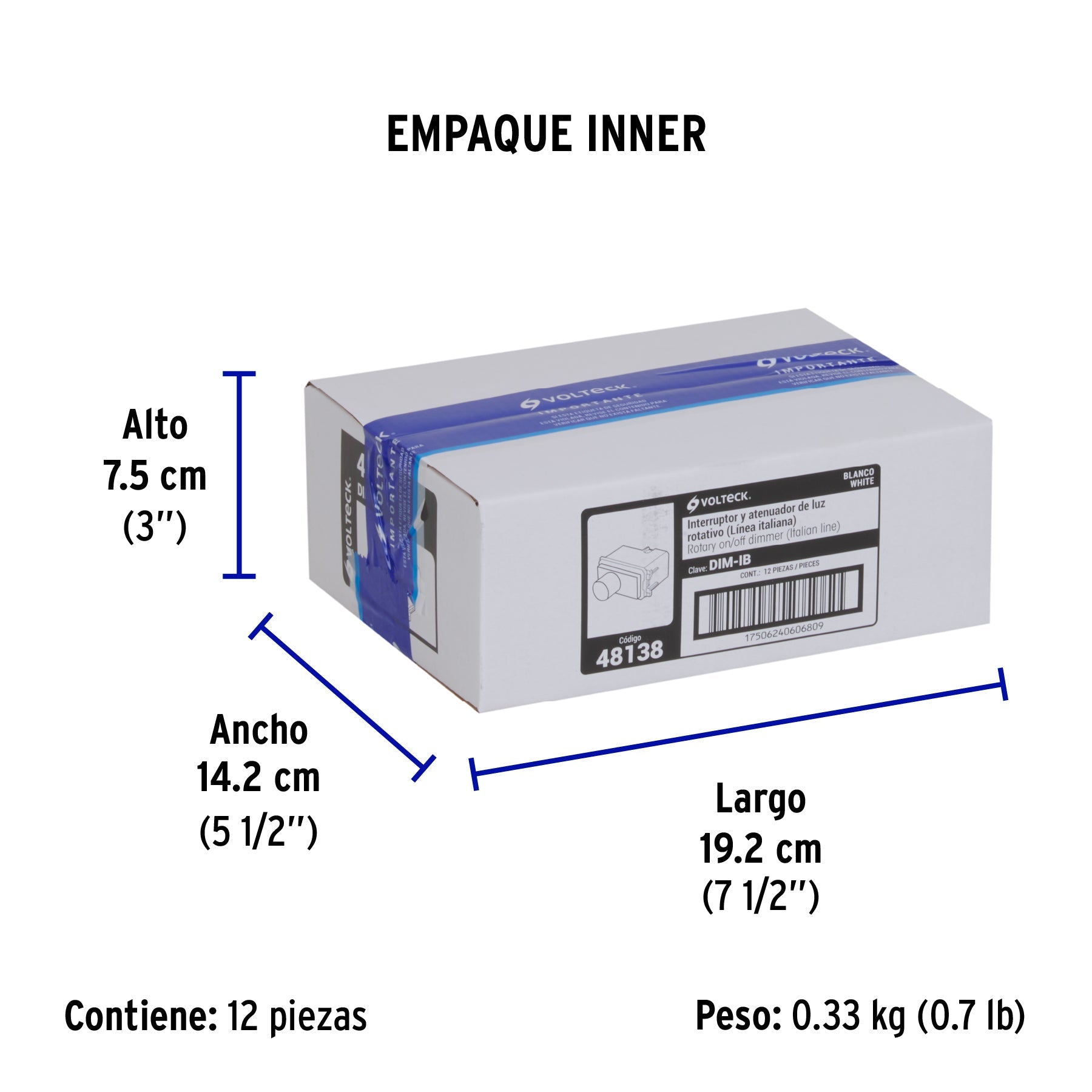 Dimmer giratorio, línea Italiana, color blanco, VOLTECK - Empaque
