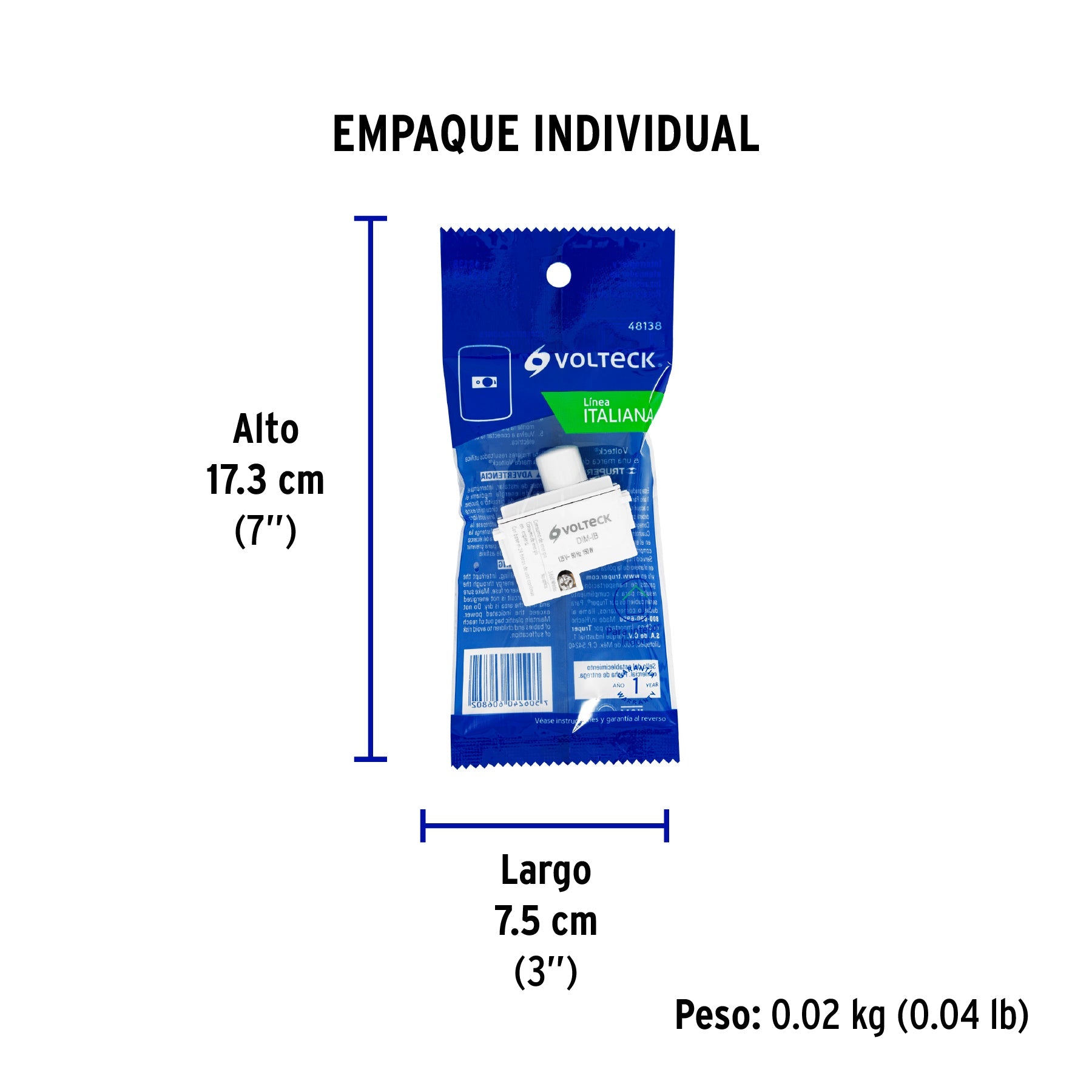 Dimmer giratorio, línea Italiana, color blanco, VOLTECK - Empaque