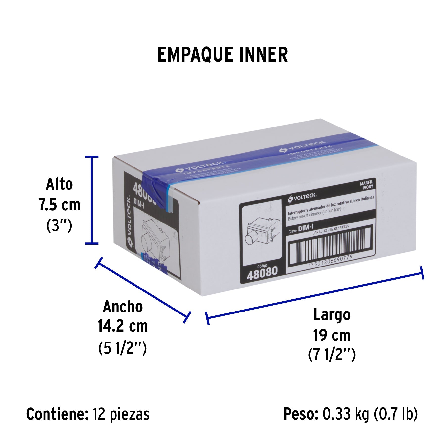 Dimmer giratorio, línea Italiana, marfil, VOLTECK - Empaque