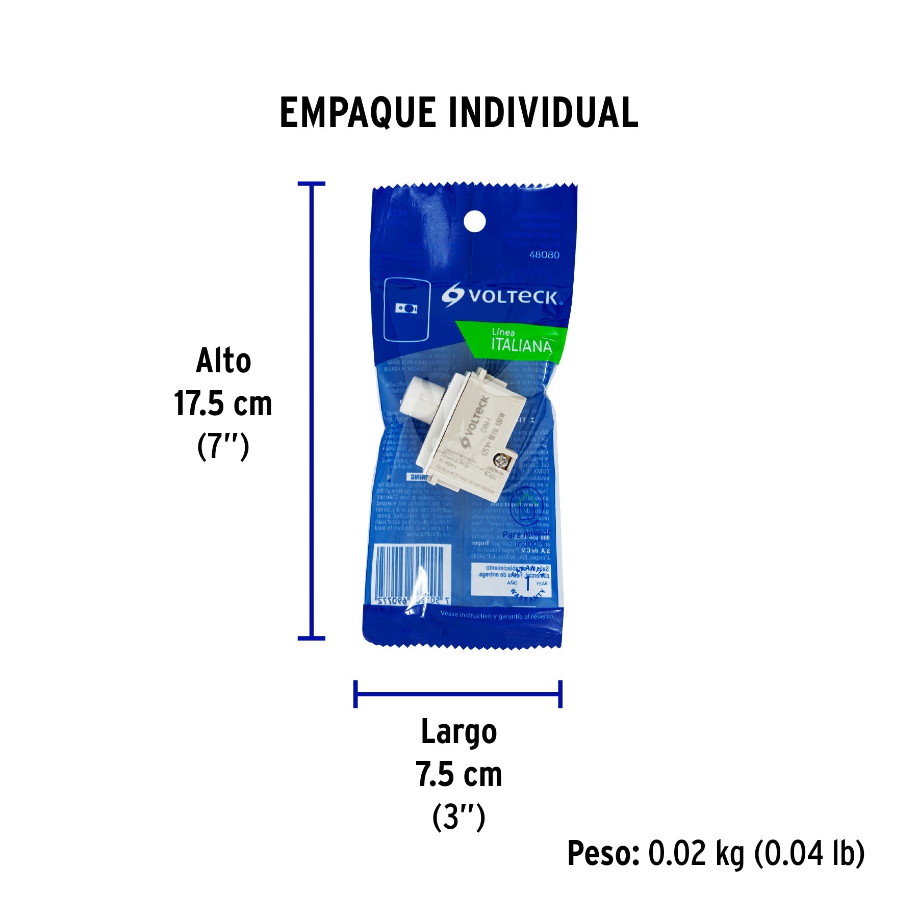 Dimmer giratorio, línea Italiana, marfil, VOLTECK - Empaque