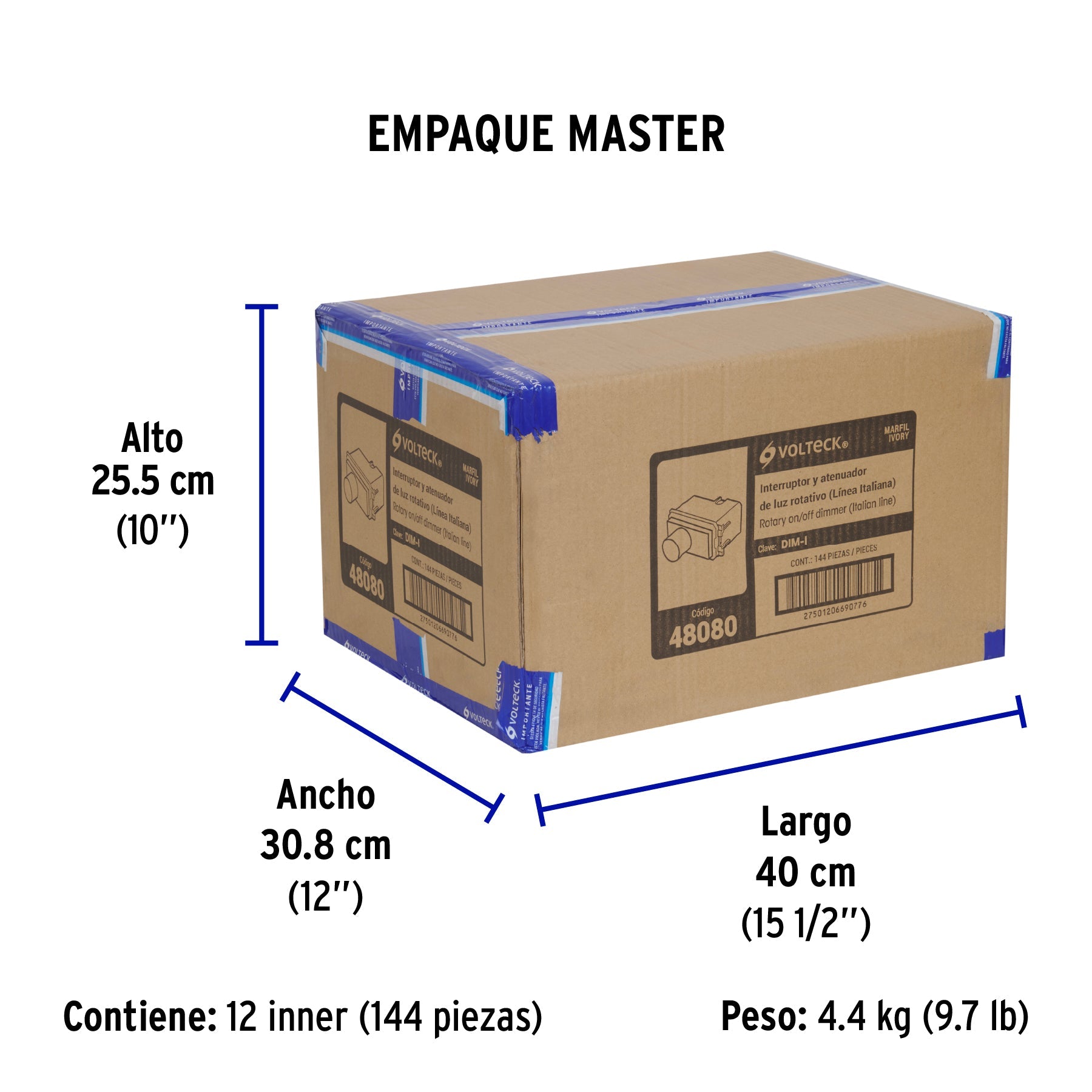 Dimmer giratorio, línea Italiana, marfil, VOLTECK - Empaque