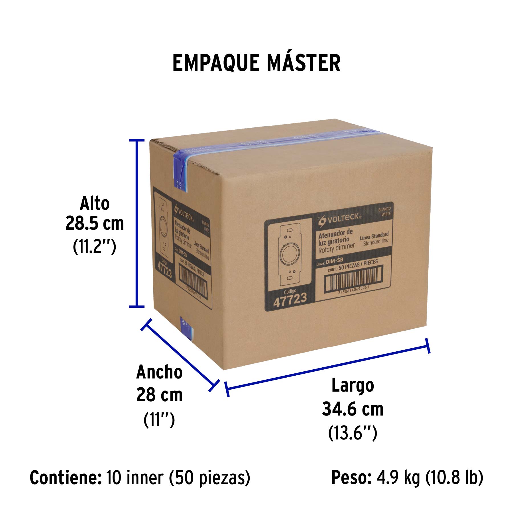 Atenuador de luz giratorio, Standard, blanco, VOLTECK - Empaque