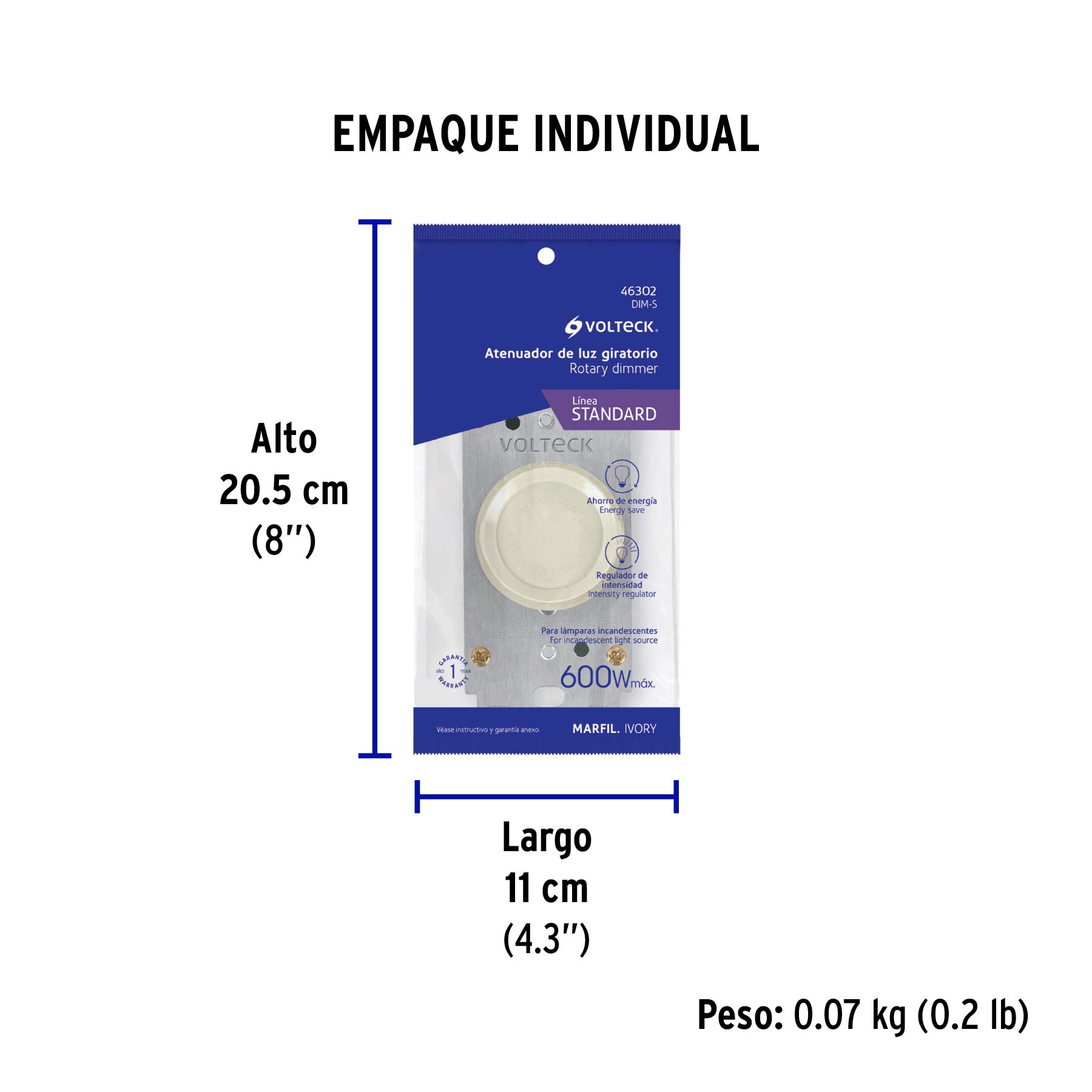 Atenuador de luz giratorio, Standard, marfil, VOLTECK - Empaque