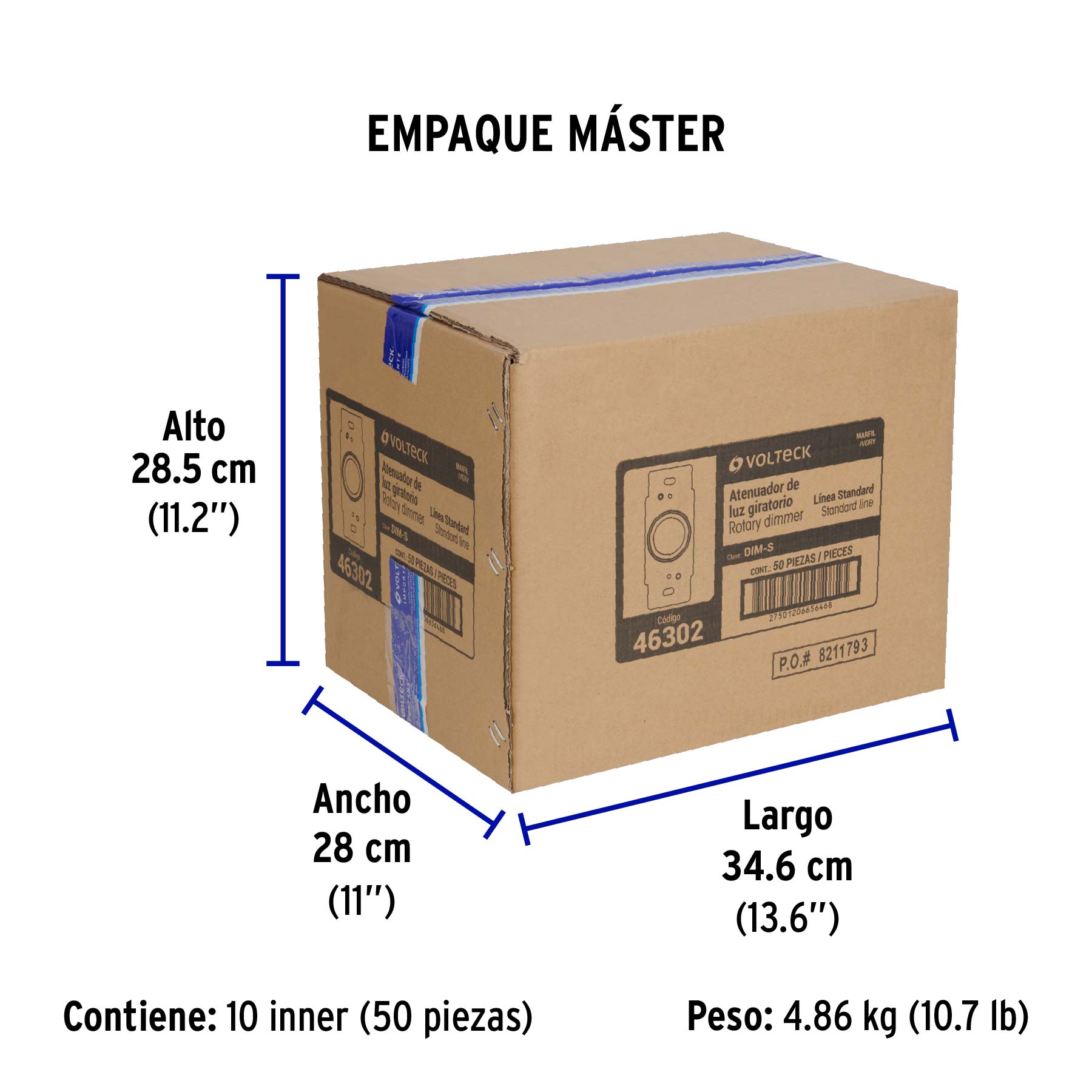 Atenuador de luz giratorio, Standard, marfil, VOLTECK - Empaque