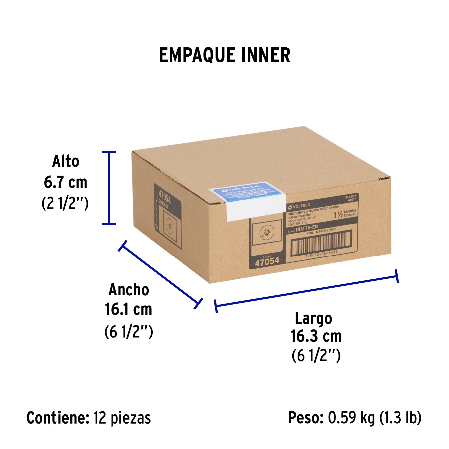 Dimmer giratorio, 1.5 módulos, línea Española, color blanco - Empaque