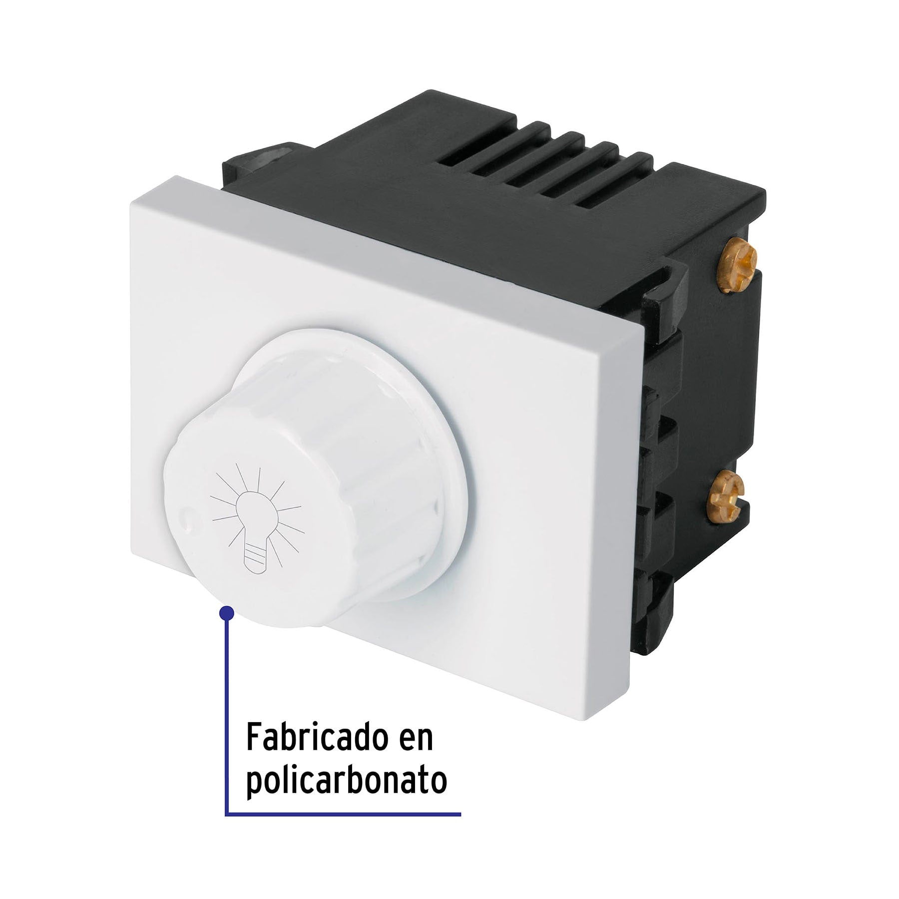 Dimmer giratorio, 1.5 módulos, línea Española, color blanco