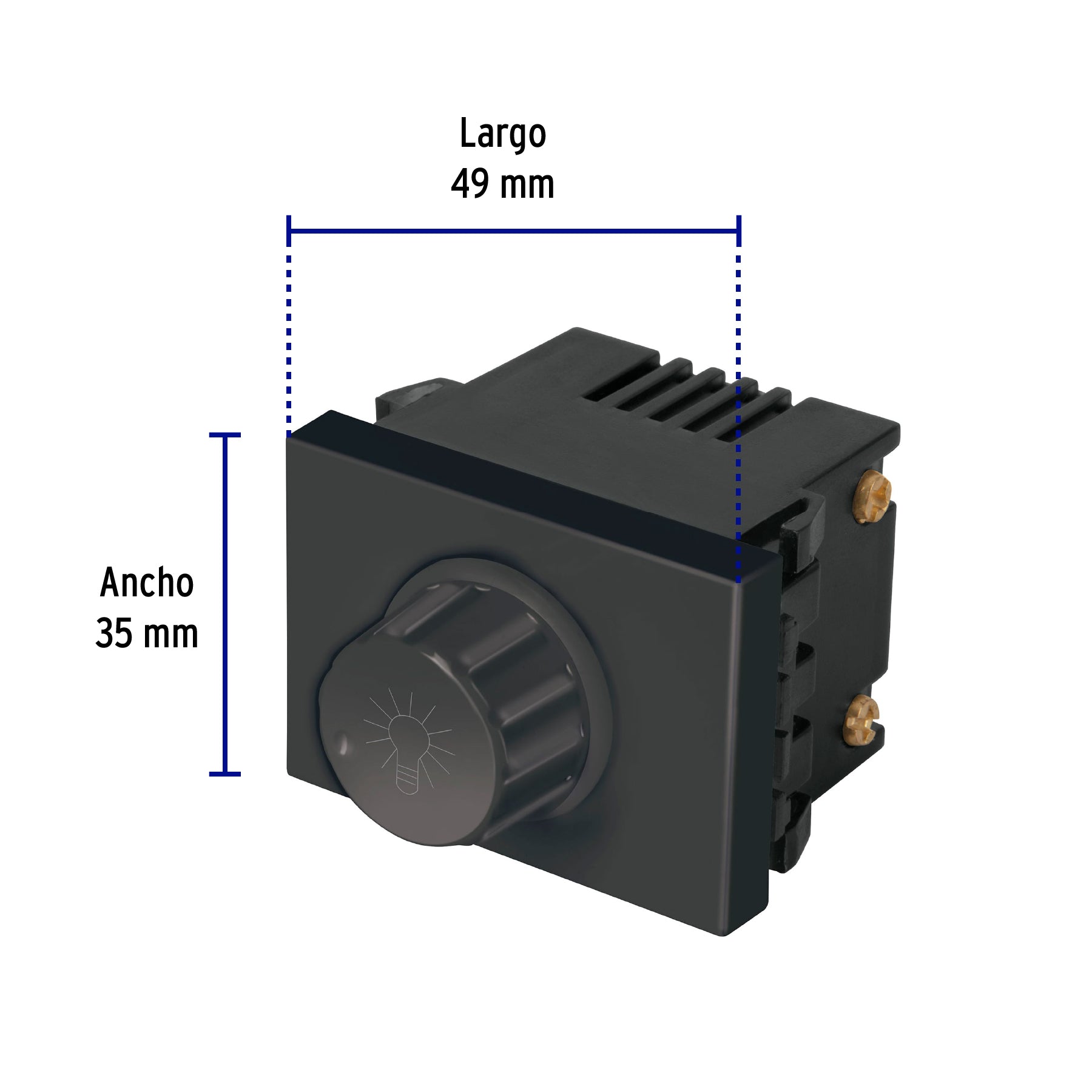 Dimmer giratorio, 1.5 módulos, línea Española, color negro