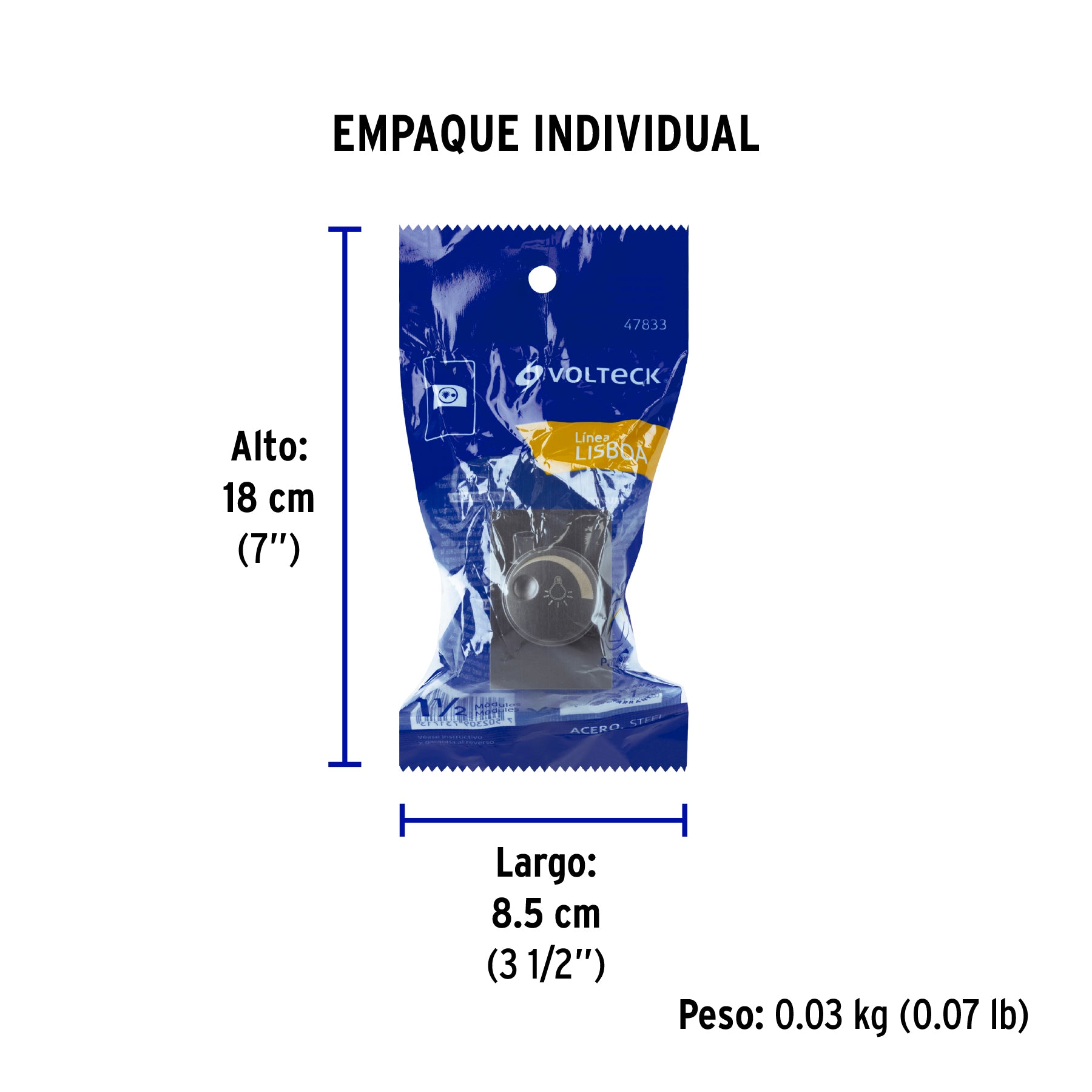 Dimmer giratorio acero inox de 1.5 módulos, línea Lisboa - Empaque