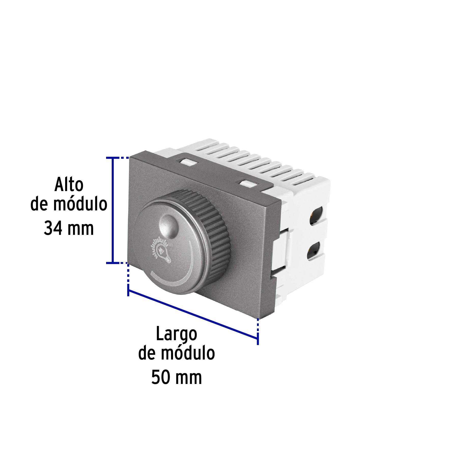 Dimmer giratorio acero inox de 1.5 módulos, línea Lisboa