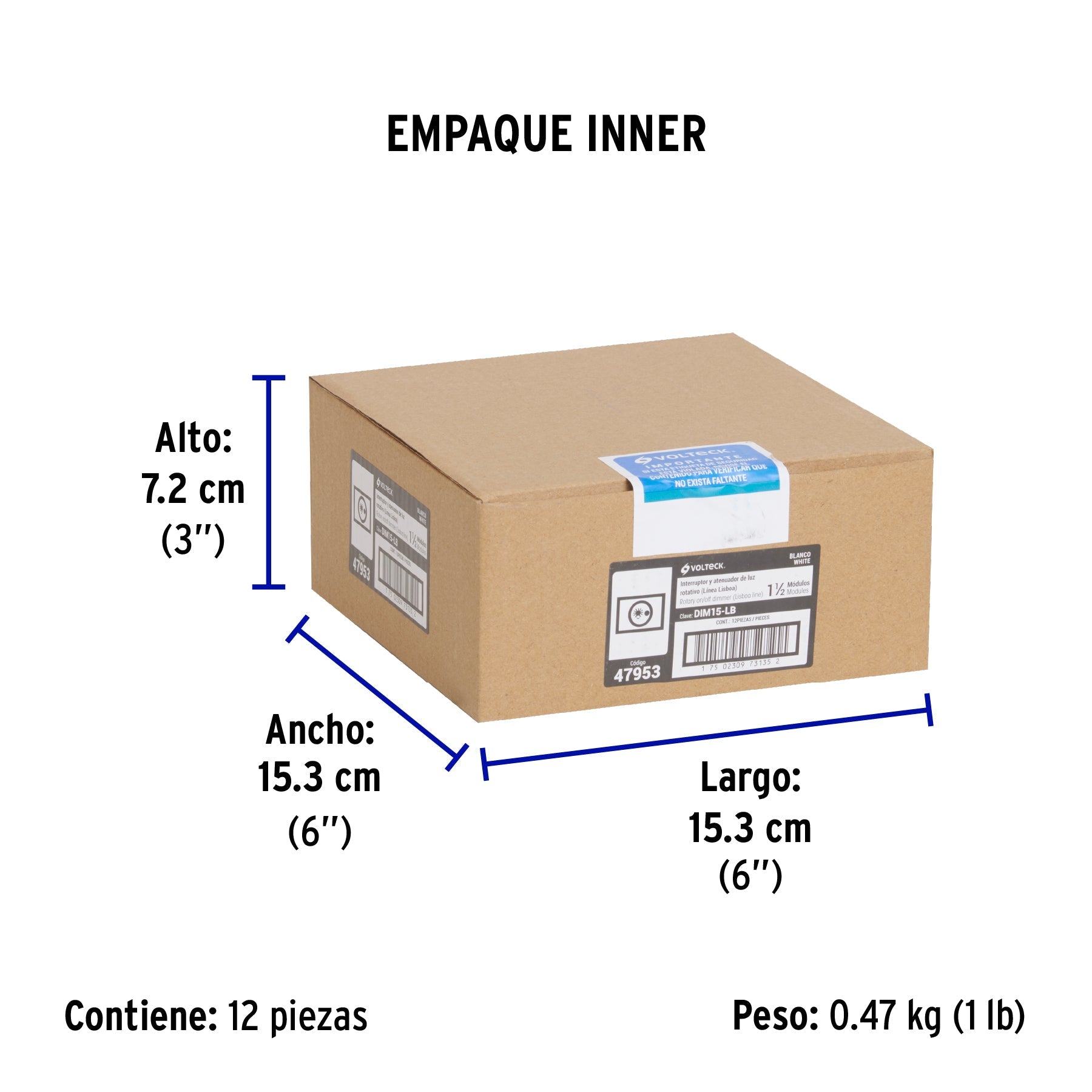Dimmer giratorio blanco de 1.5 módulos, línea Lisboa - Empaque