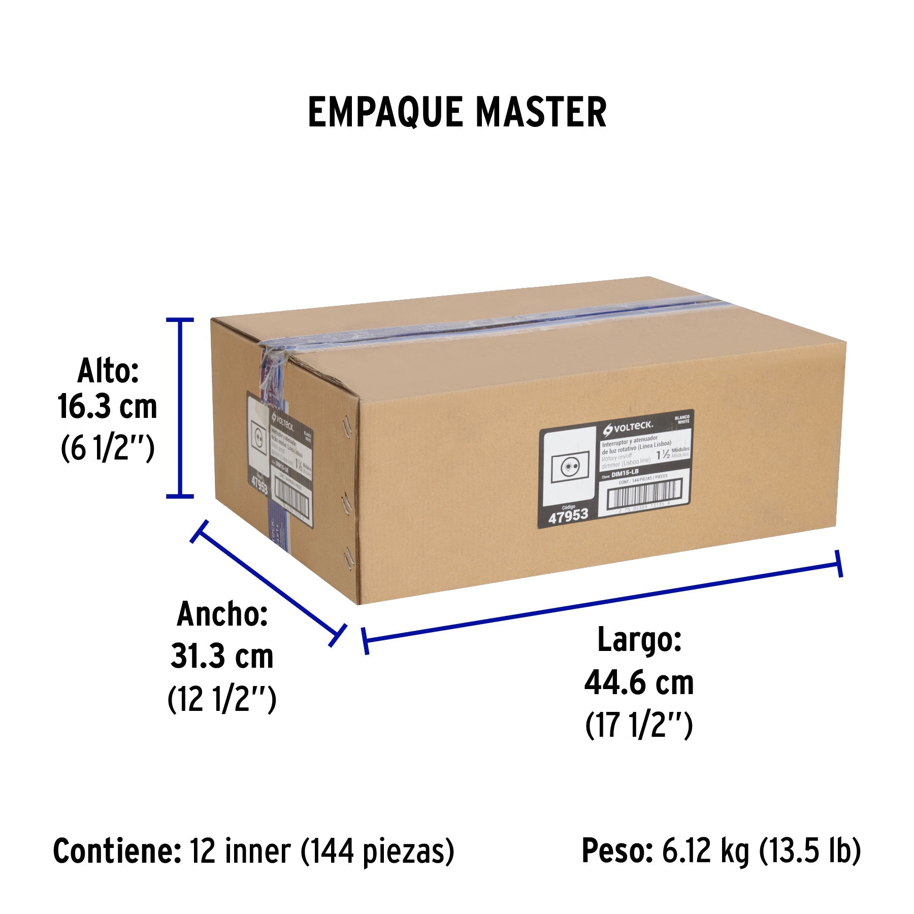 Dimmer giratorio blanco de 1.5 módulos, línea Lisboa - Empaque