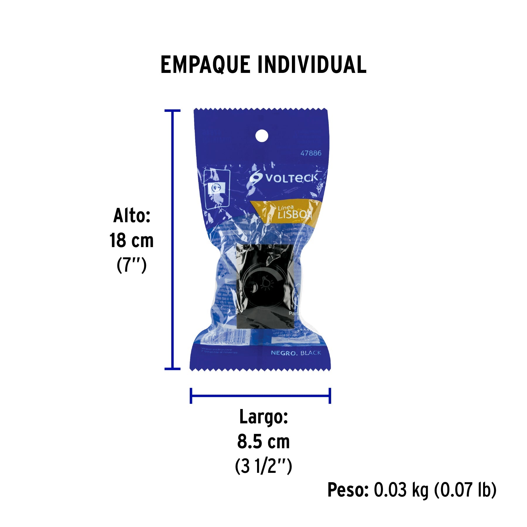 Dimmer giratorio negro de 1.5 módulos, línea Lisboa, VOLTECK - Empaque