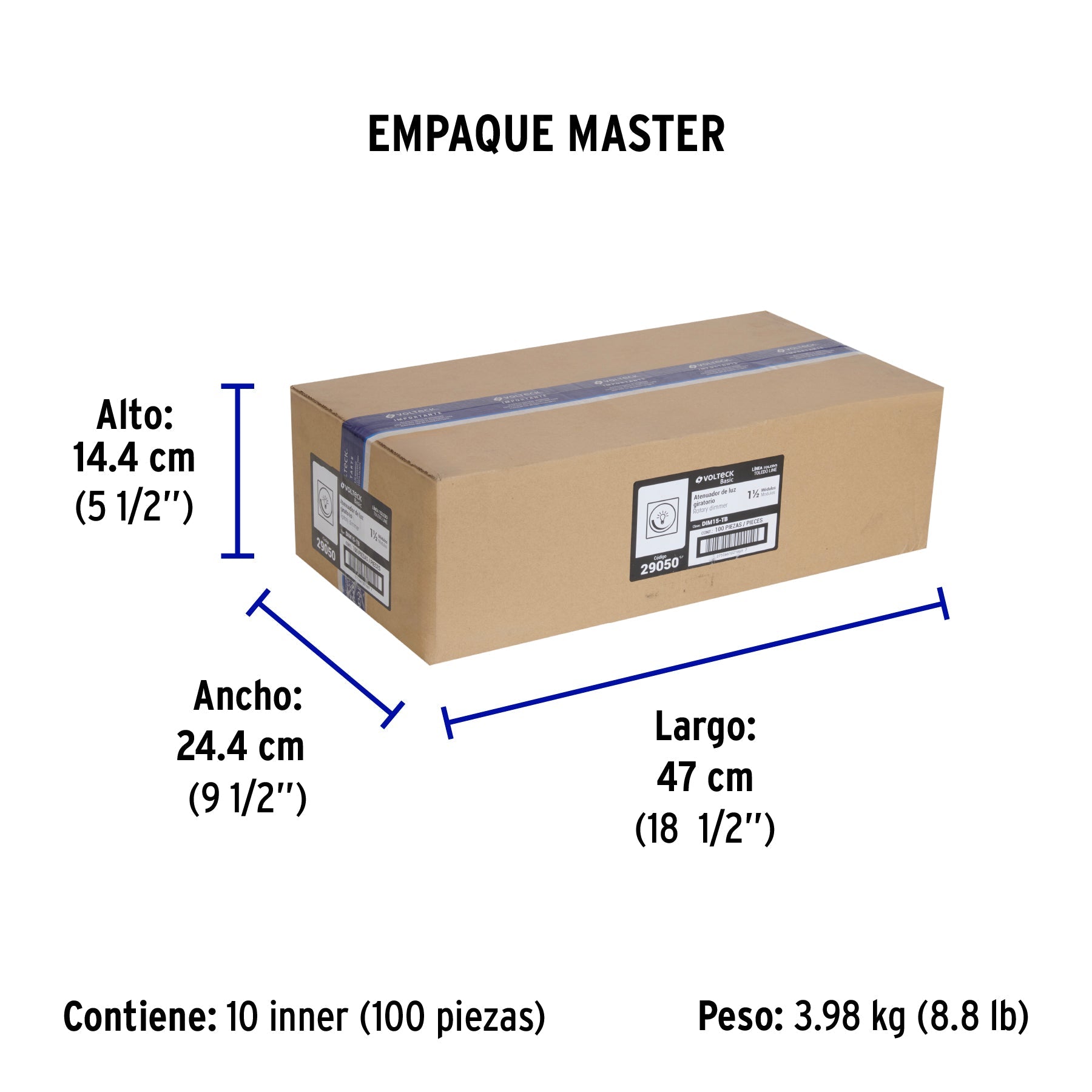 Dimmer giratorio de 1.5 módulos, línea Toledo, BASIC - Empaque