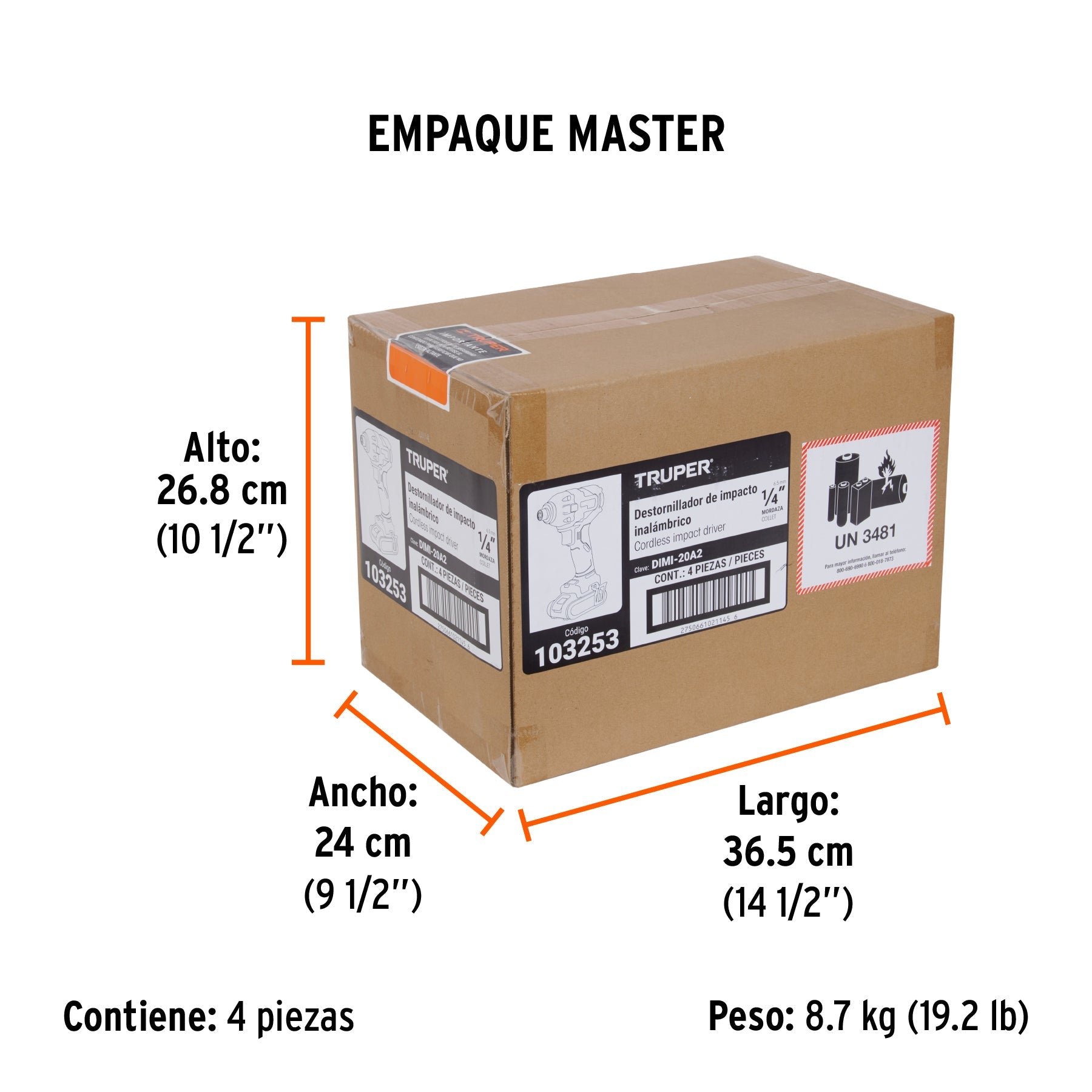 Destornillador de impacto 1/4", 20V, 1 batería 2Ah, PRO - Empaque