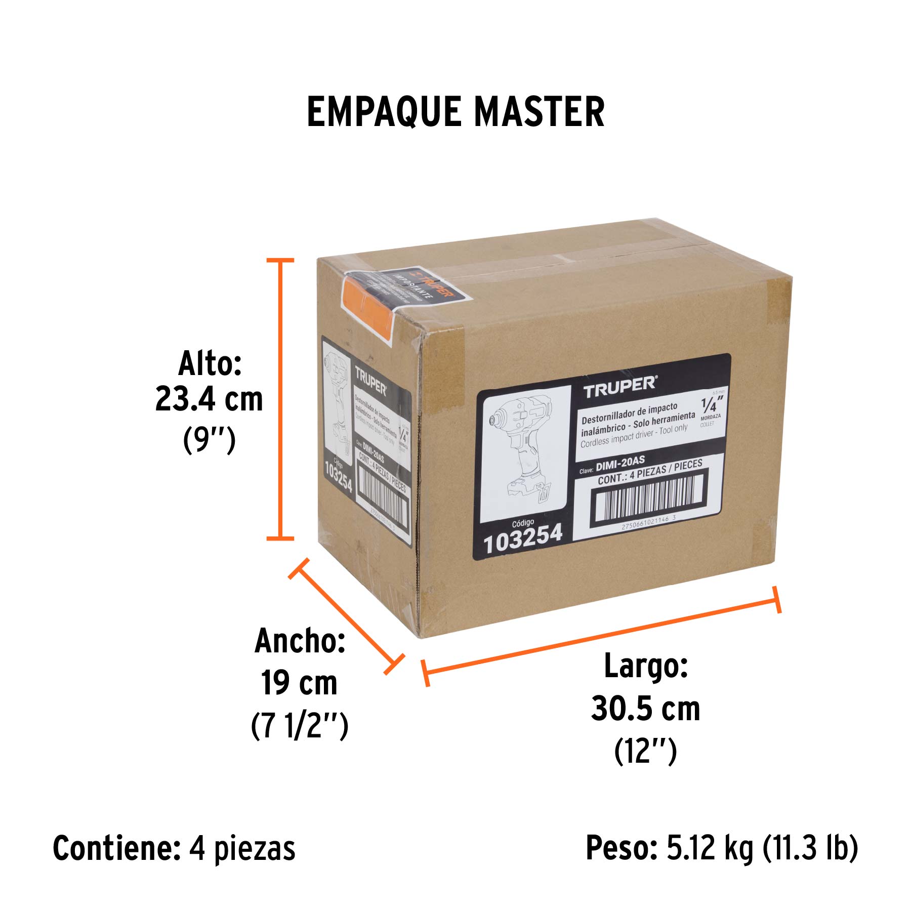 Destornillador de impacto 1/4", 20V, sin accesorios, PRO - Empaque
