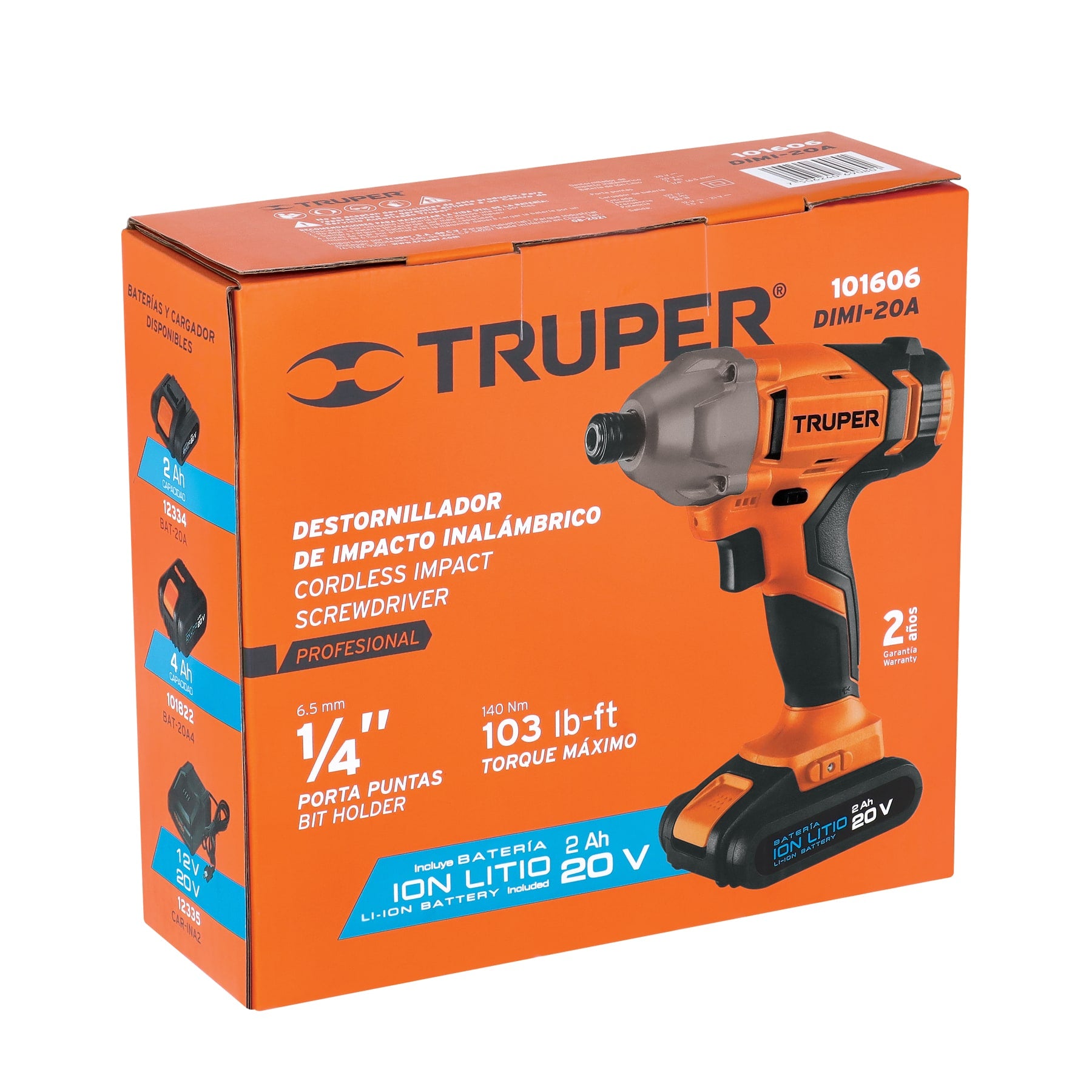 Destornillador de impacto 1/4", 20V, 1 batería 2Ah, PRO