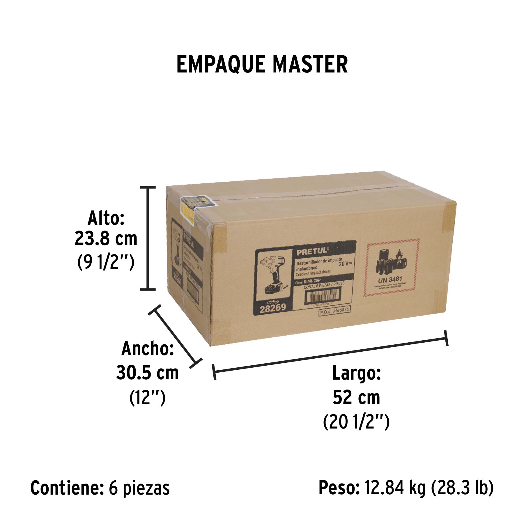 Destornillador de impacto 1/4", 20V, 1 batería 2Ah, PRETUL - Empaque