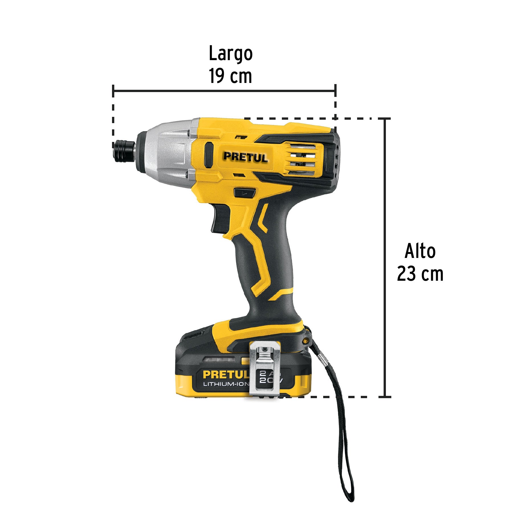 Destornillador de impacto 1/4", 20V, 1 batería 2Ah, PRETUL