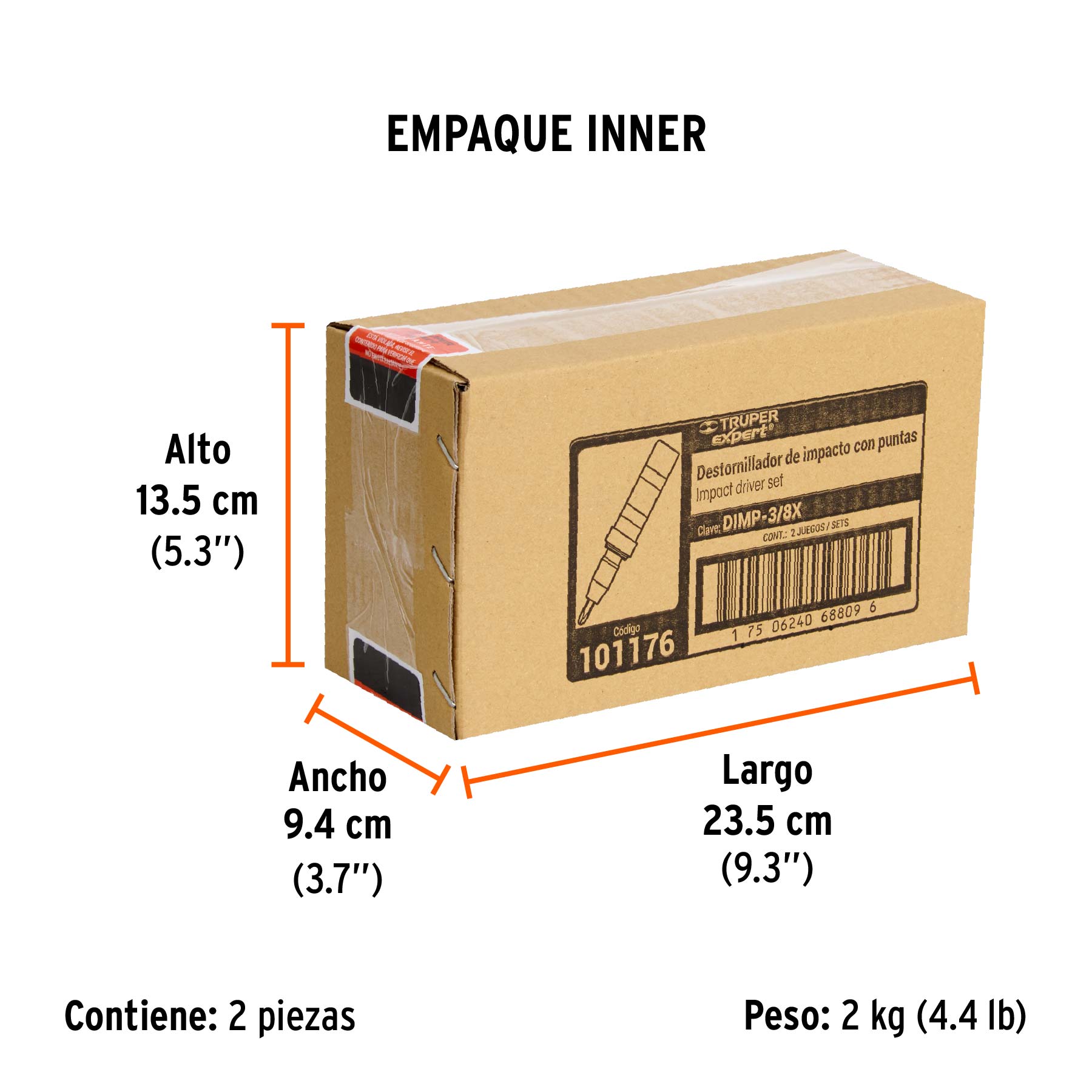 Desarmador de impacto con 4 puntas de acero S2 3/8", EXPERT - Empaque