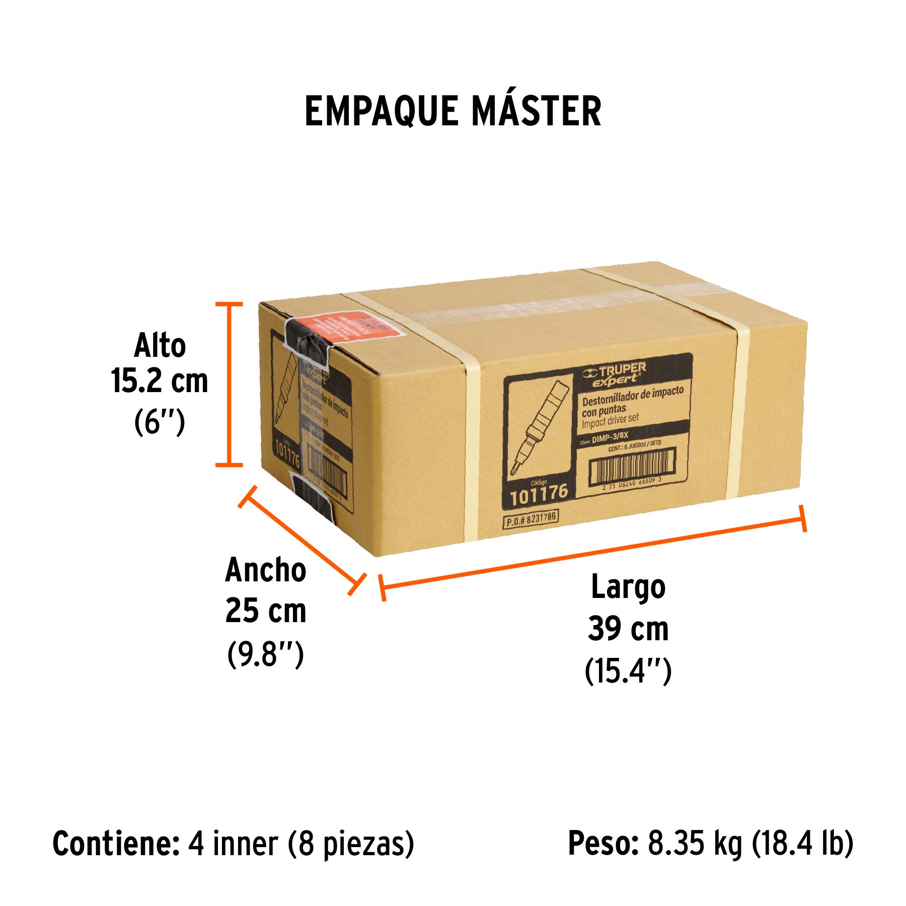 Desarmador de impacto con 4 puntas de acero S2 3/8", EXPERT - Empaque