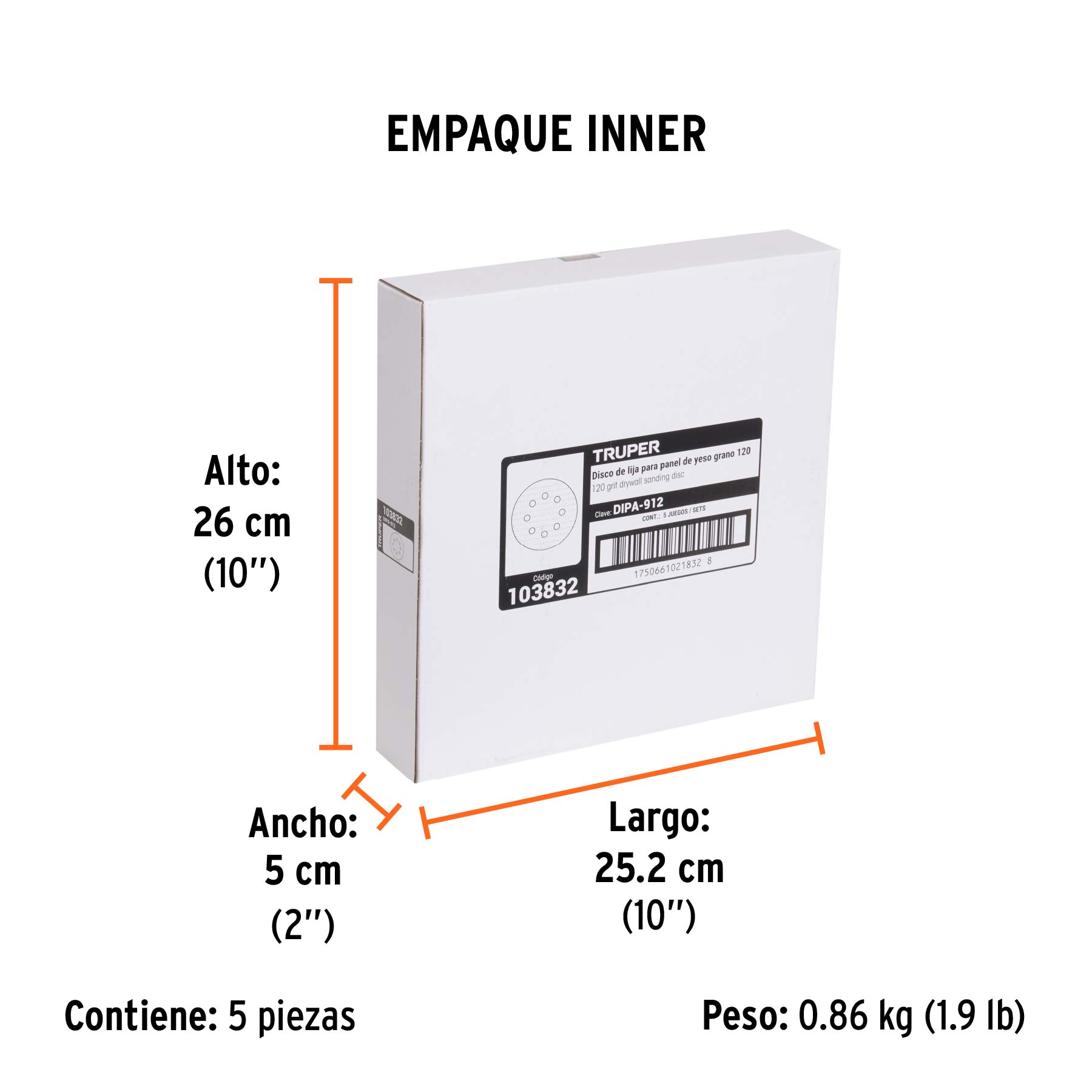 Paquete con 5 discos de lija 9" grano 120, para LIPA-9A - Empaque