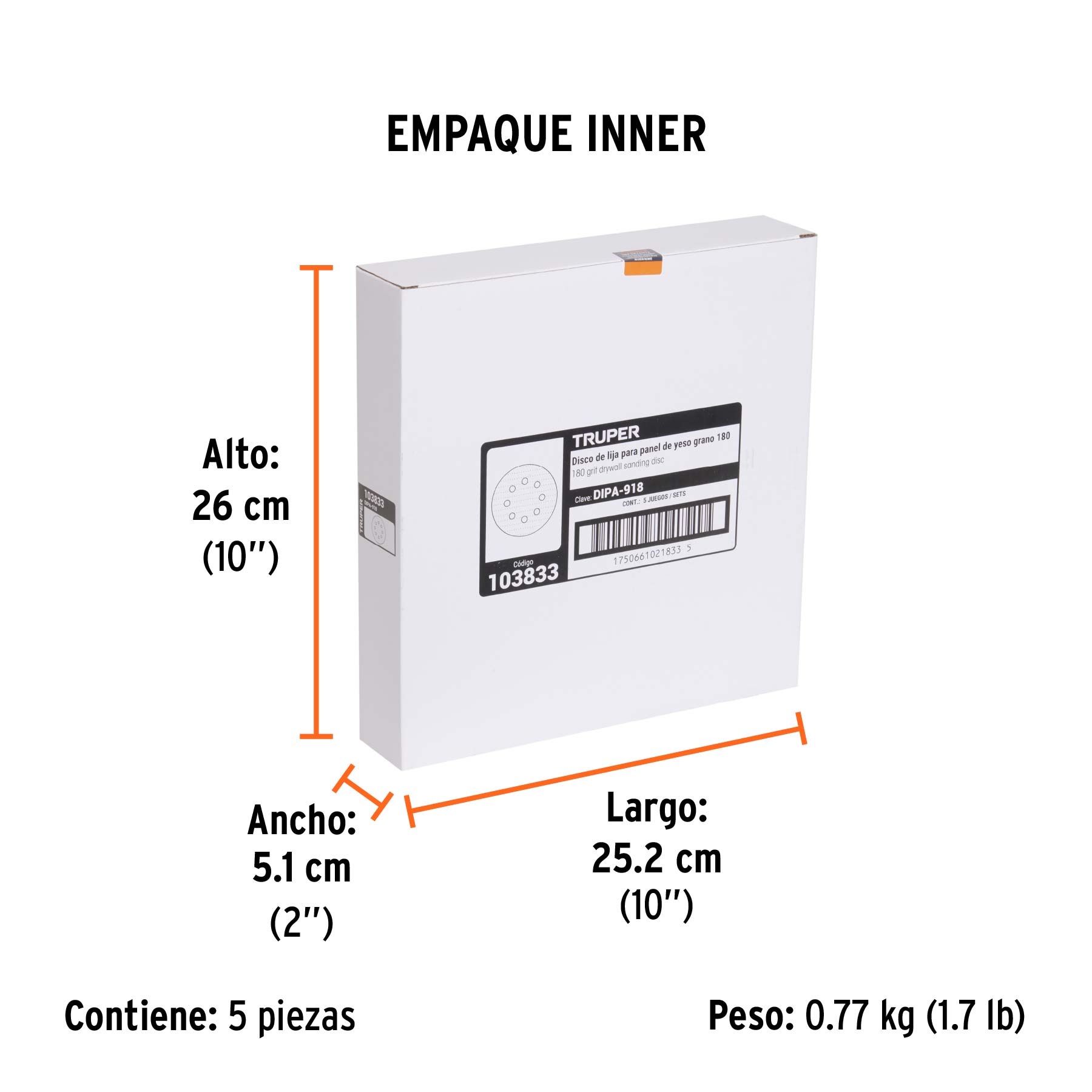 Paquete con 5 discos de lija 9" grano 180, para LIPA-9A - Empaque