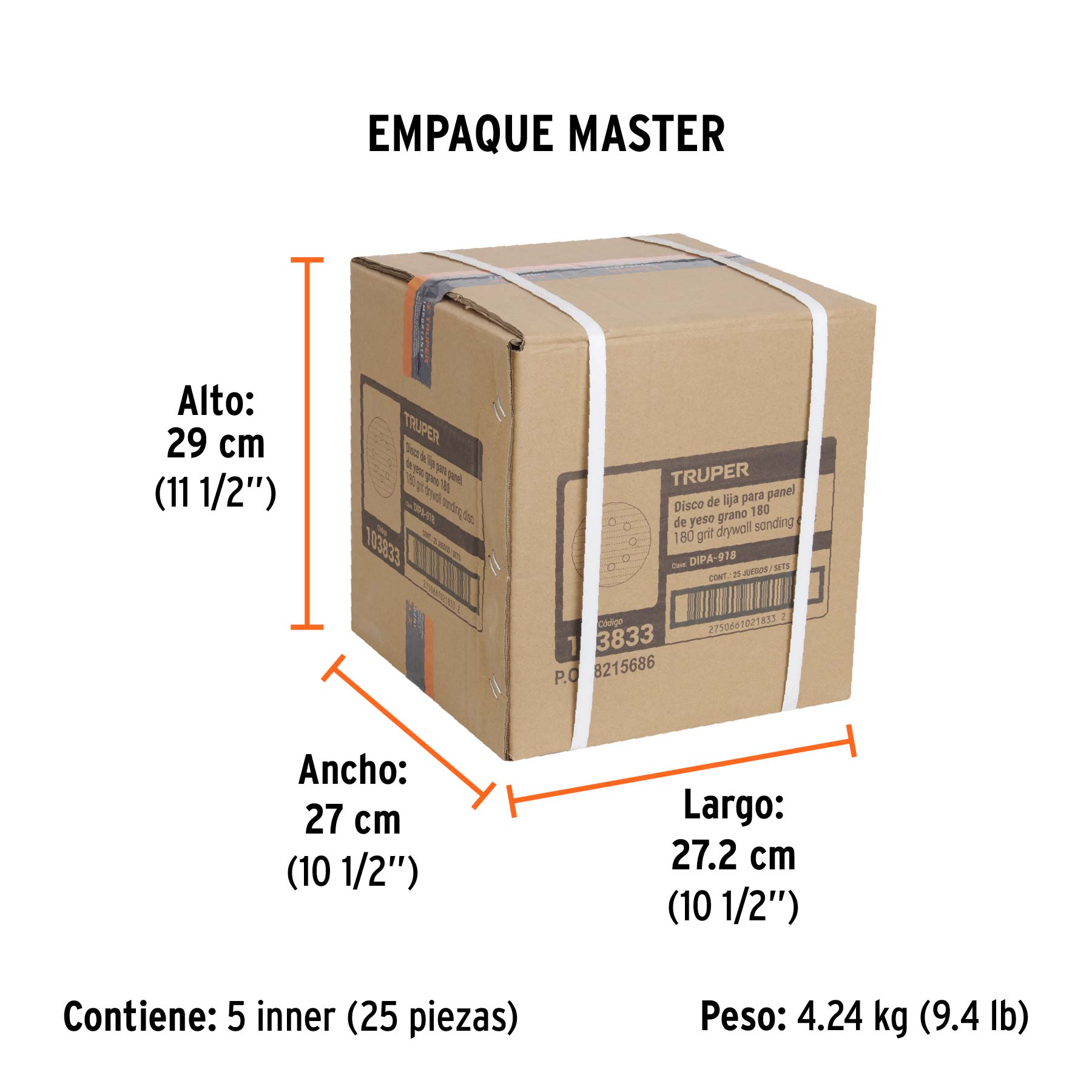 Paquete con 5 discos de lija 9" grano 180, para LIPA-9A - Empaque