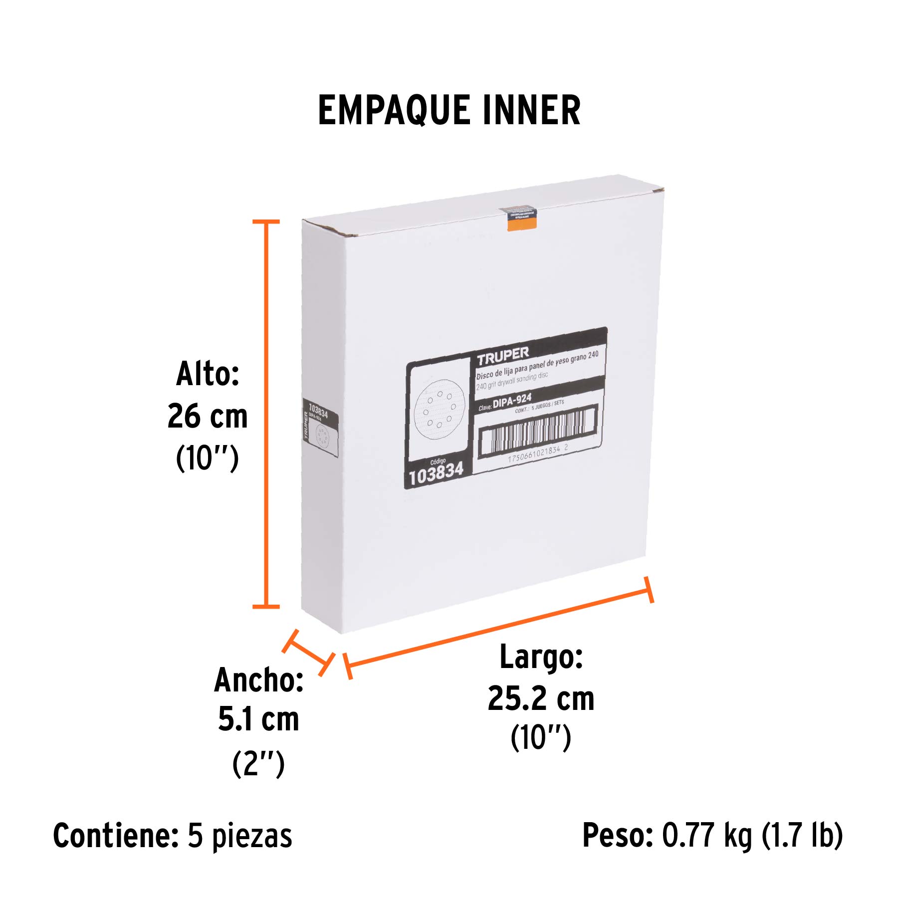 Paquete con 5 discos de lija 9" grano 240, para LIPA-9A - Empaque