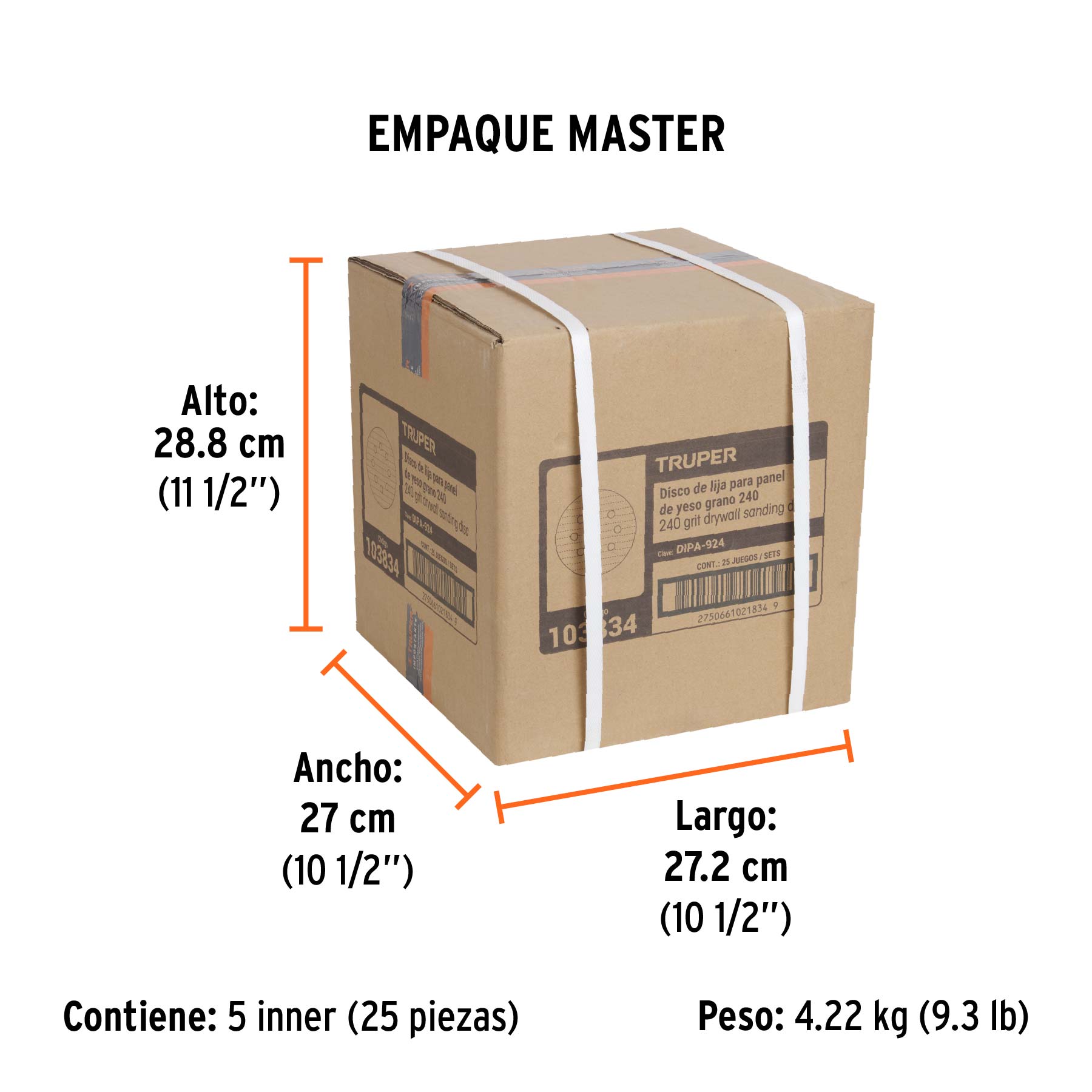 Paquete con 5 discos de lija 9" grano 240, para LIPA-9A - Empaque