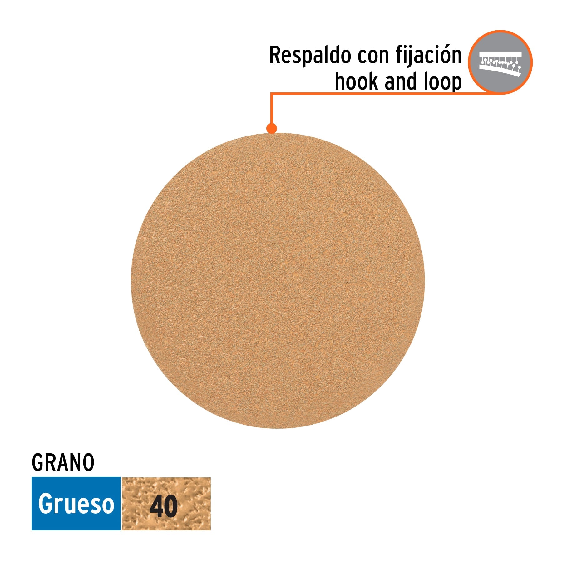 Paquete con 5 discos de lija 5" grano 40, ciegos, TRUPER