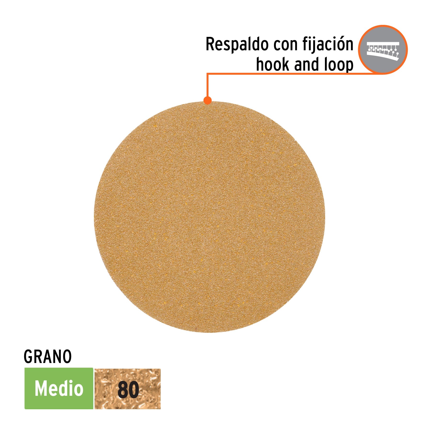 Paquete con 5 discos de lija 5" grano 80, ciegos, TRUPER