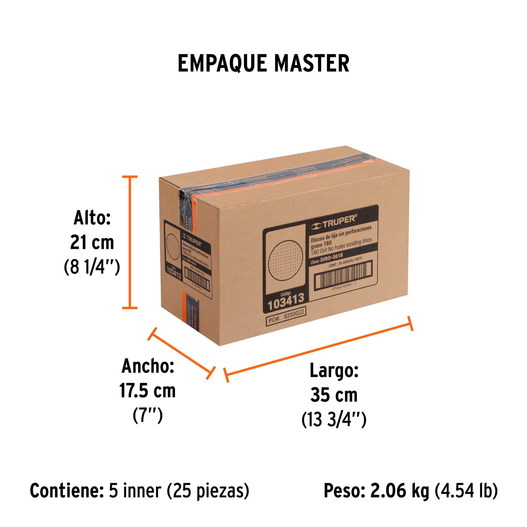 Paquete con 5 discos de lija 6" grano 180, ciegos, TRUPER - Empaque