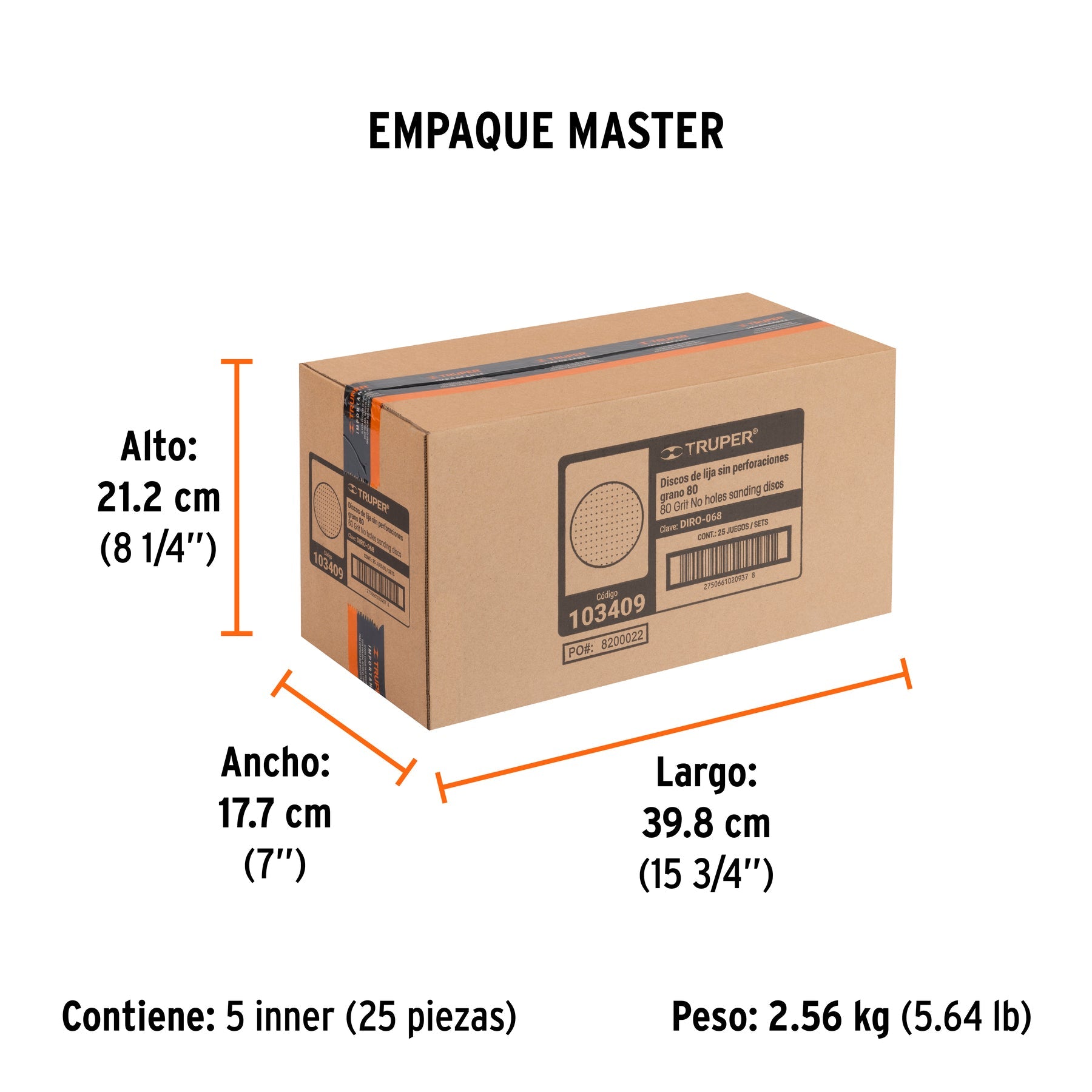 Paquete con 5 discos de lija 6" grano 80, ciegos, TRUPER - Empaque