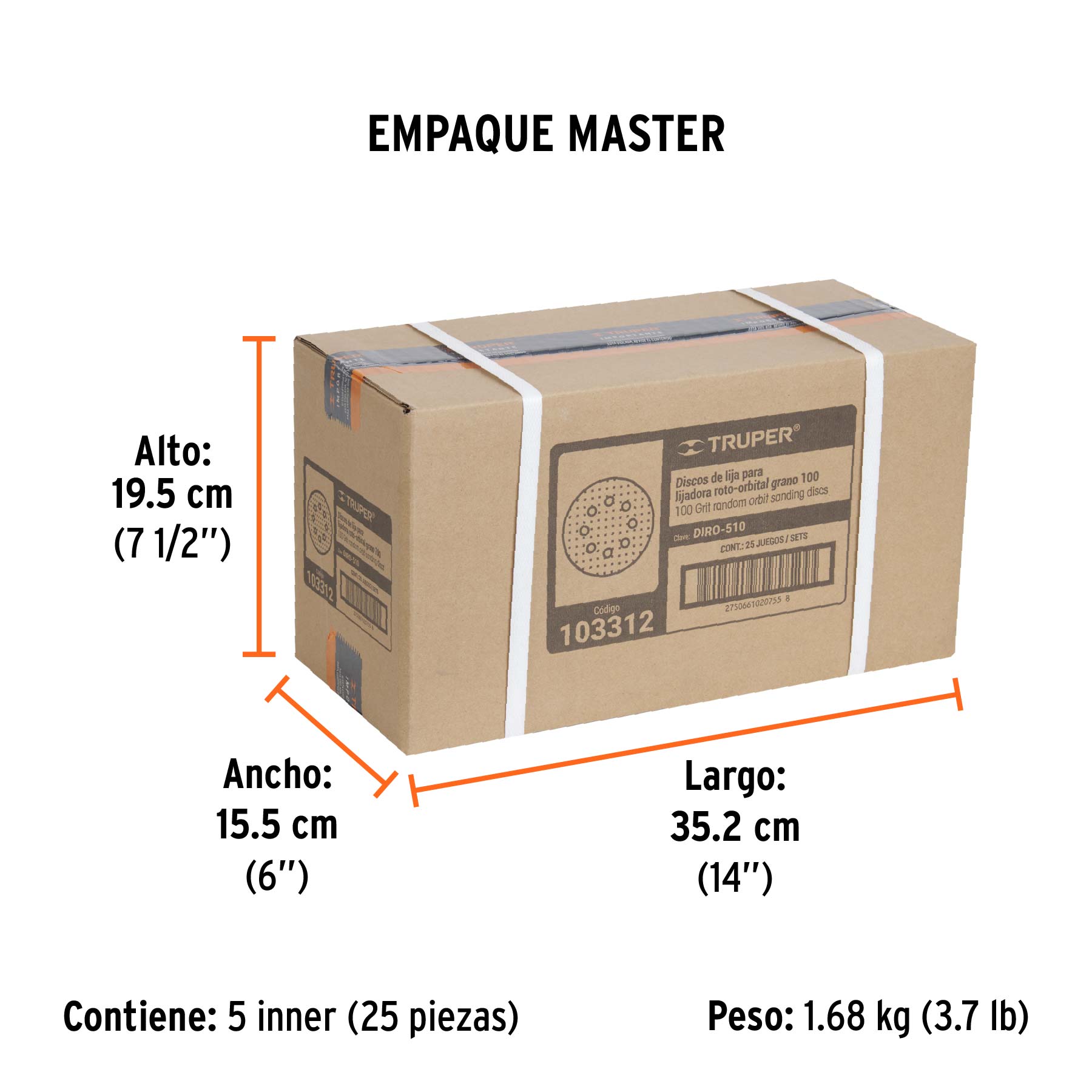 Paquete con 5 discos de lija 5" grano 100, 8 perforaciones - Empaque
