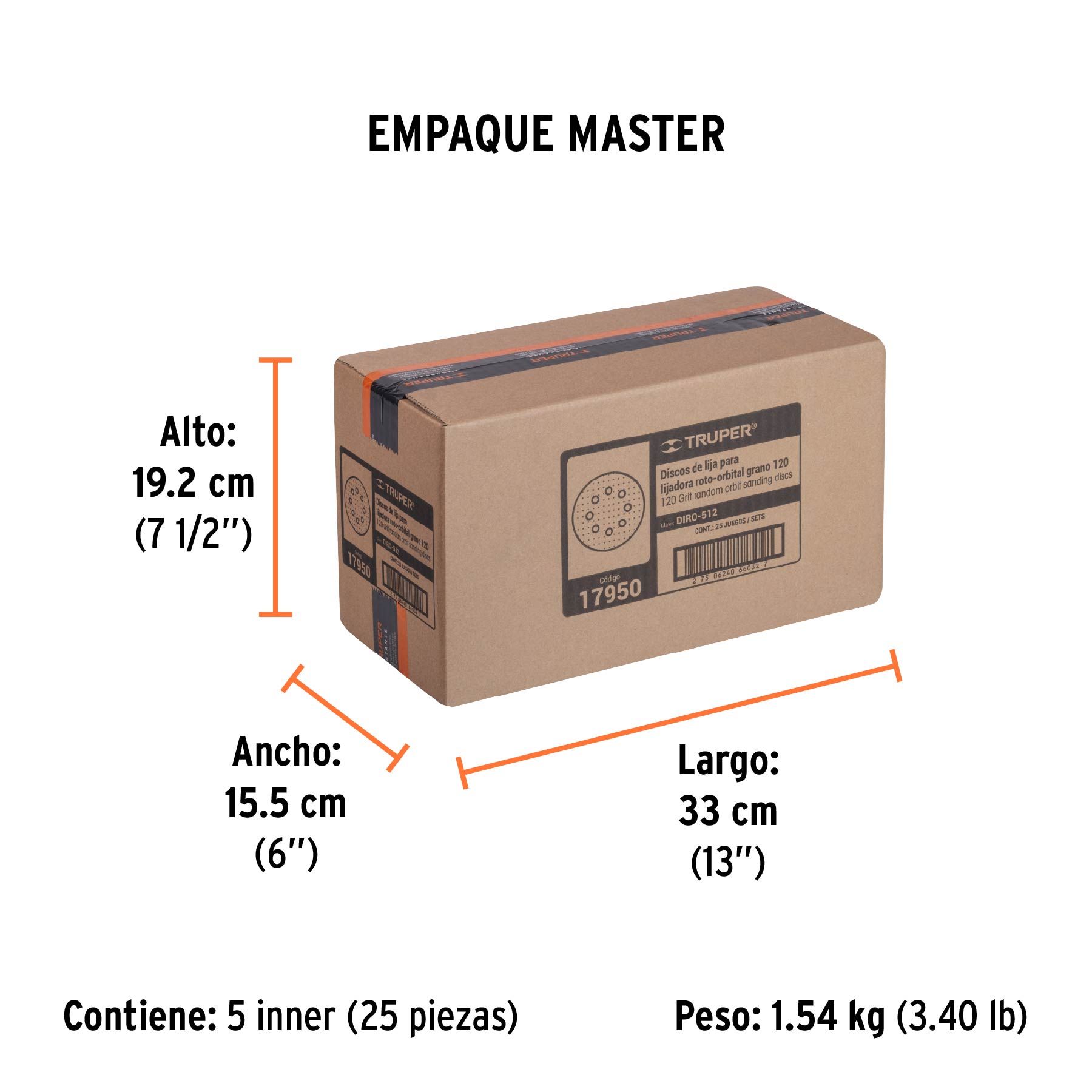 Paquete con 5 discos de lija 5" grano 120, 8 perforaciones - Empaque