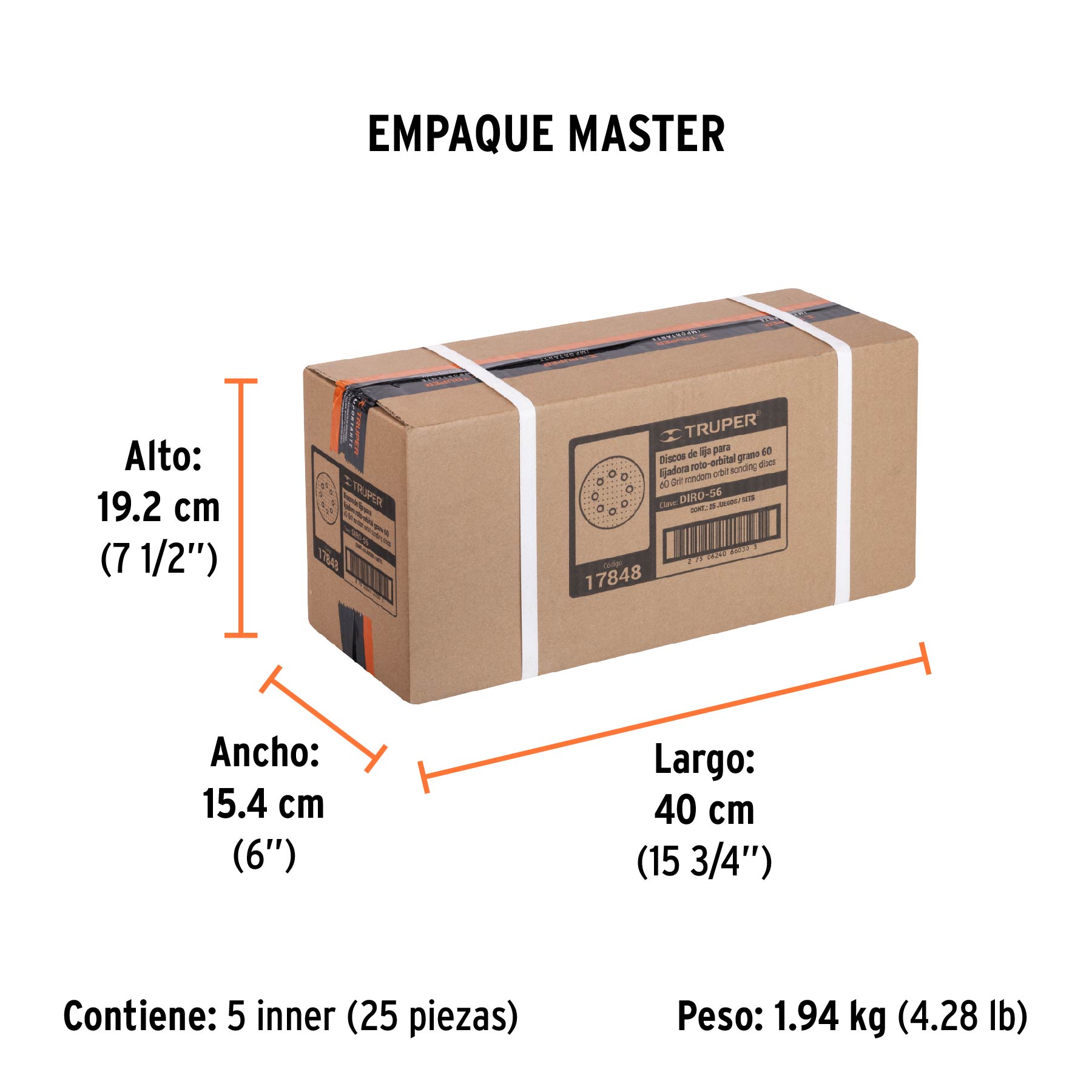 Paquete con 5 discos de lija 5" grano 60, 8 perforaciones - Empaque