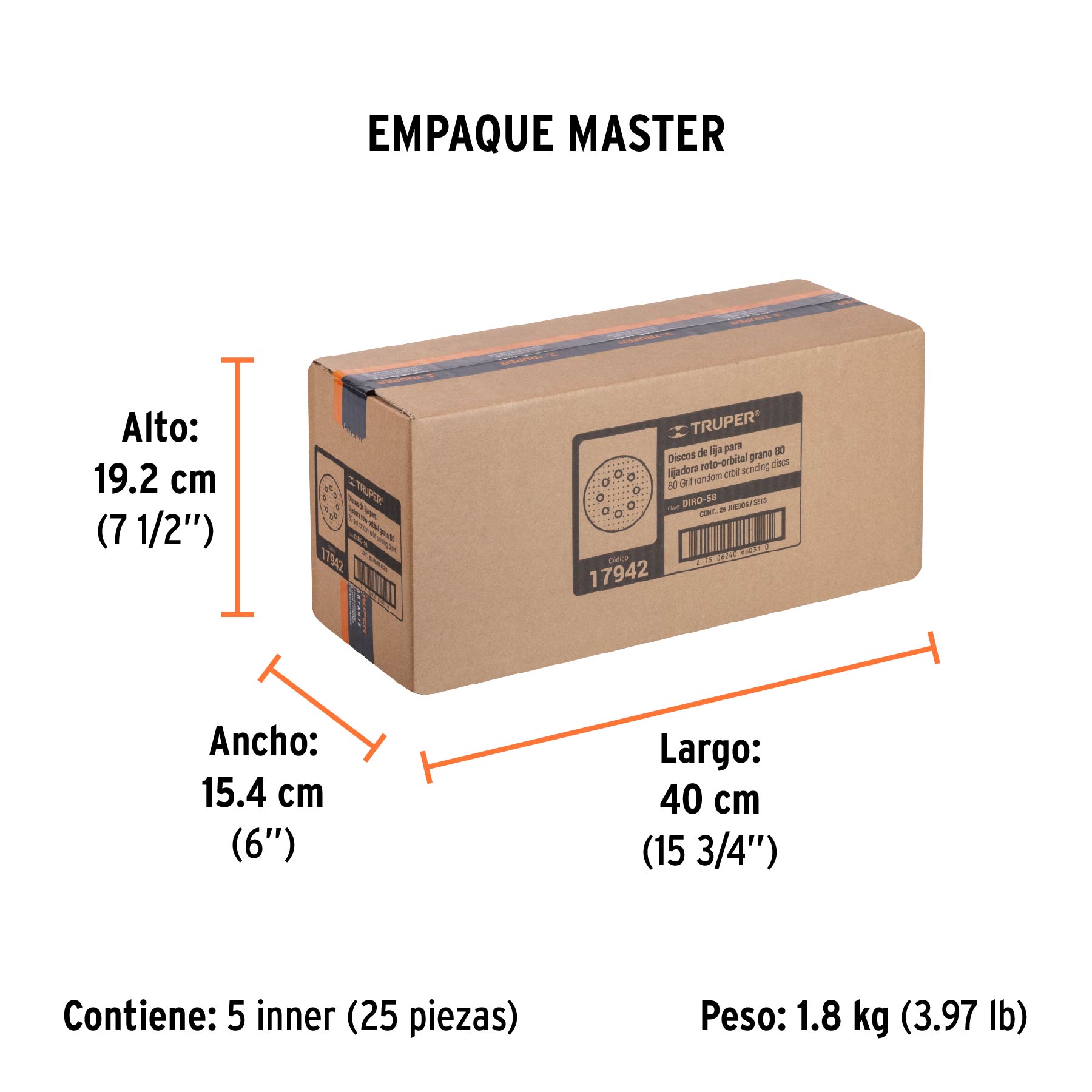 Paquete con 5 discos de lija 5" grano 80, 8 perforaciones - Empaque