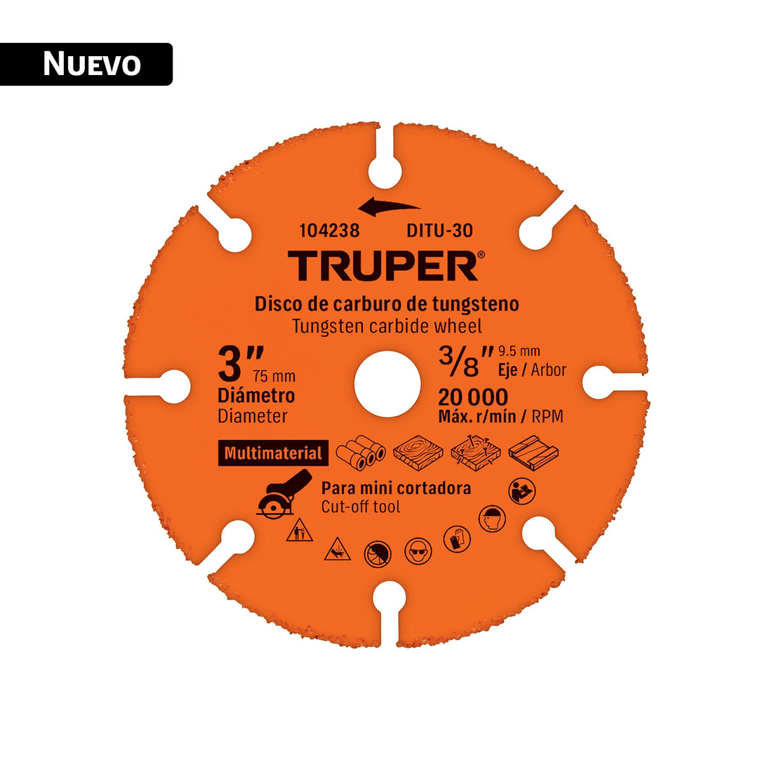 Disco 3" multimaterial de carburo de tungsteno, TRUPER