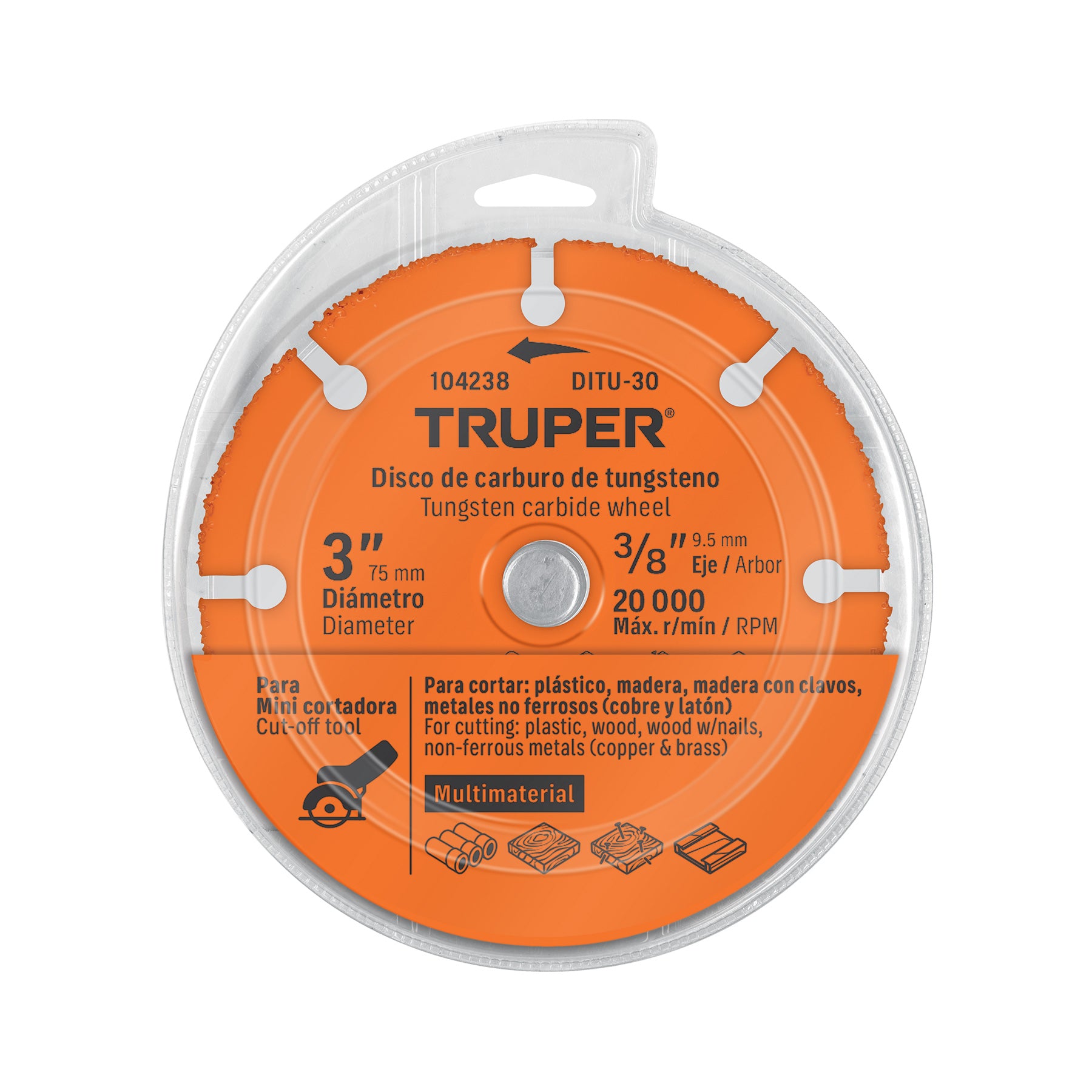Disco 3" multimaterial de carburo de tungsteno, TRUPER