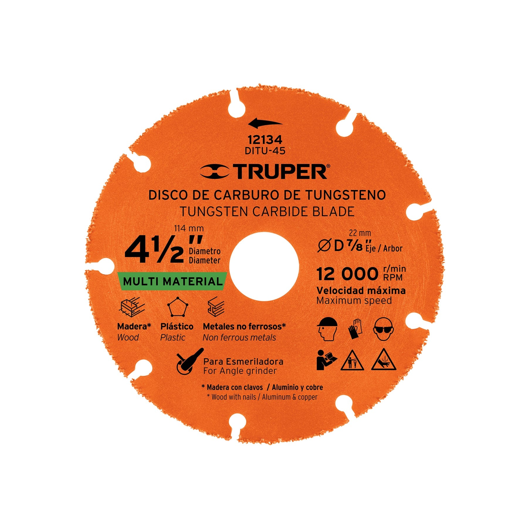 Disco 4-1/2" multimaterial de carburo de tungsteno, TRUPER