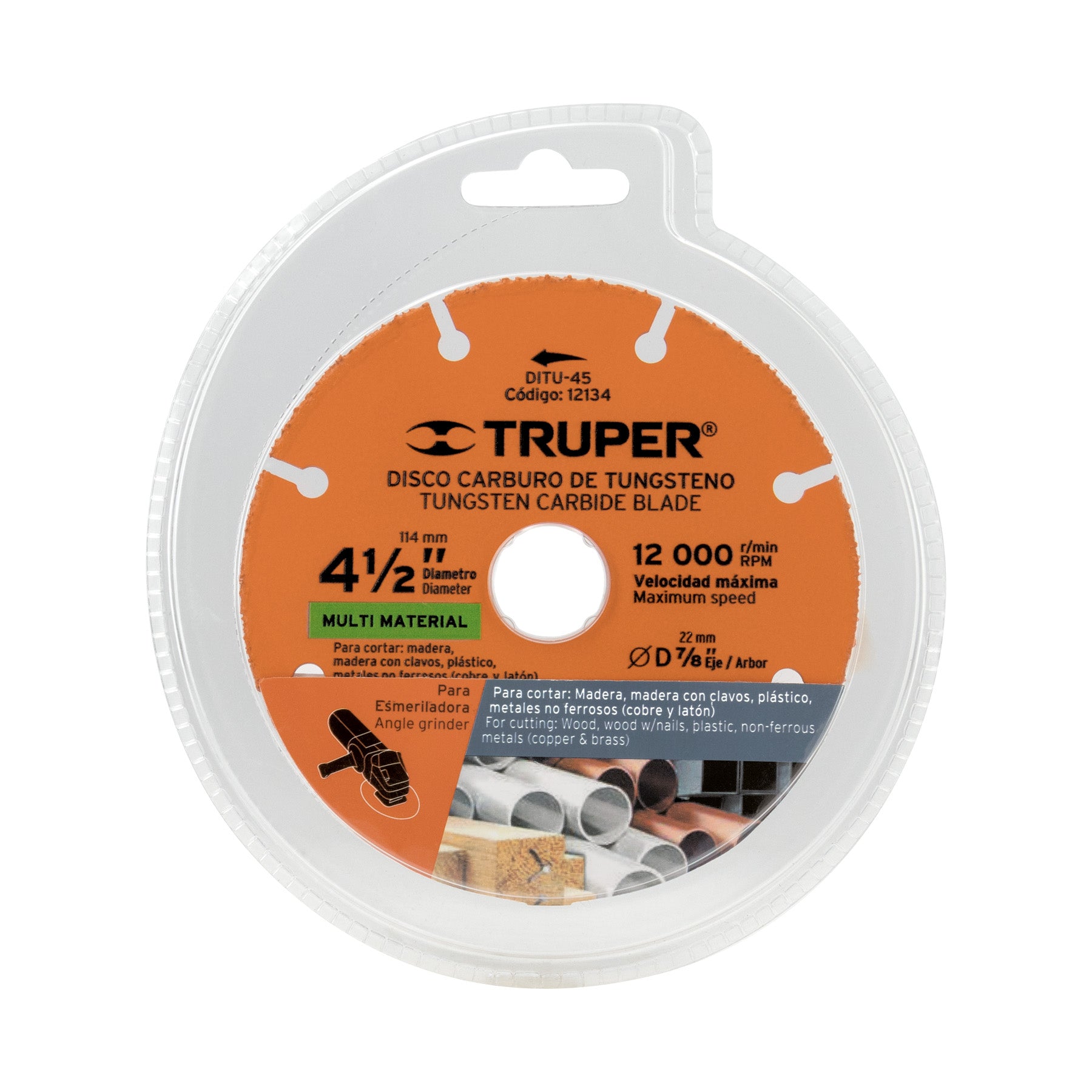 Disco 4-1/2" multimaterial de carburo de tungsteno, TRUPER